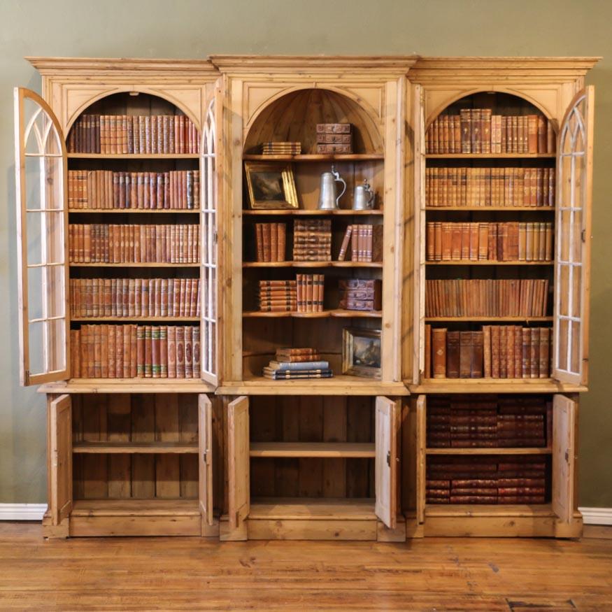 Large Early 20th Century Antique English Pine Bookcase 1