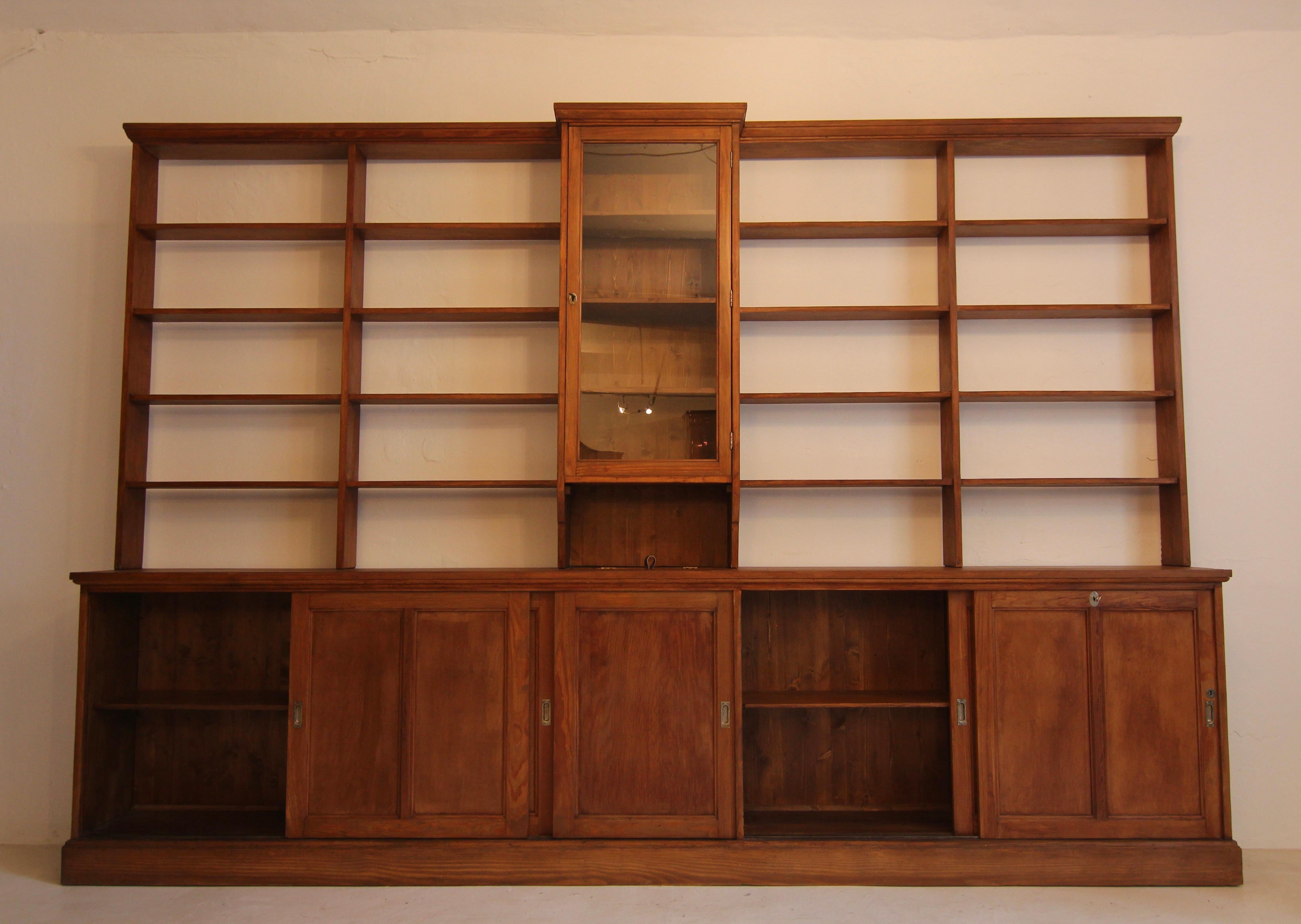 Large Early 20th Century Apothecary Shop Cabinet or Bookcase with Sliding Doors 4