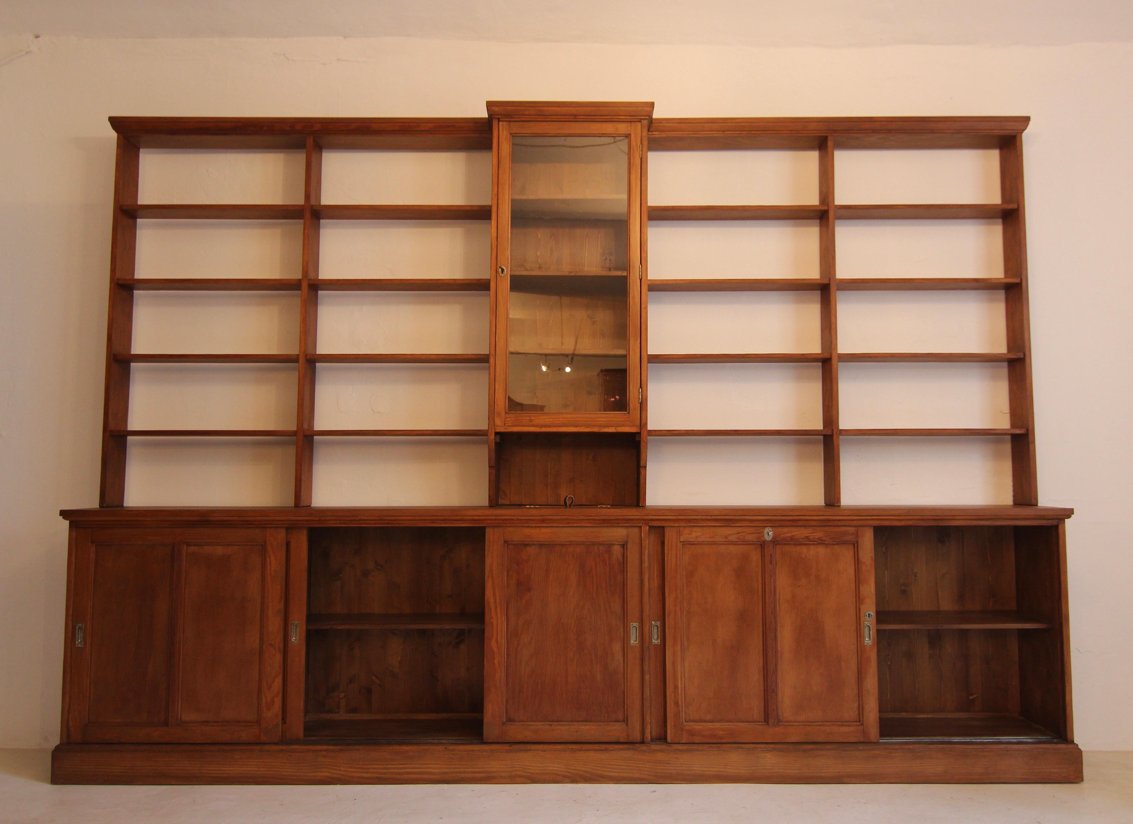 Large Early 20th Century Apothecary Shop Cabinet or Bookcase with Sliding Doors 5