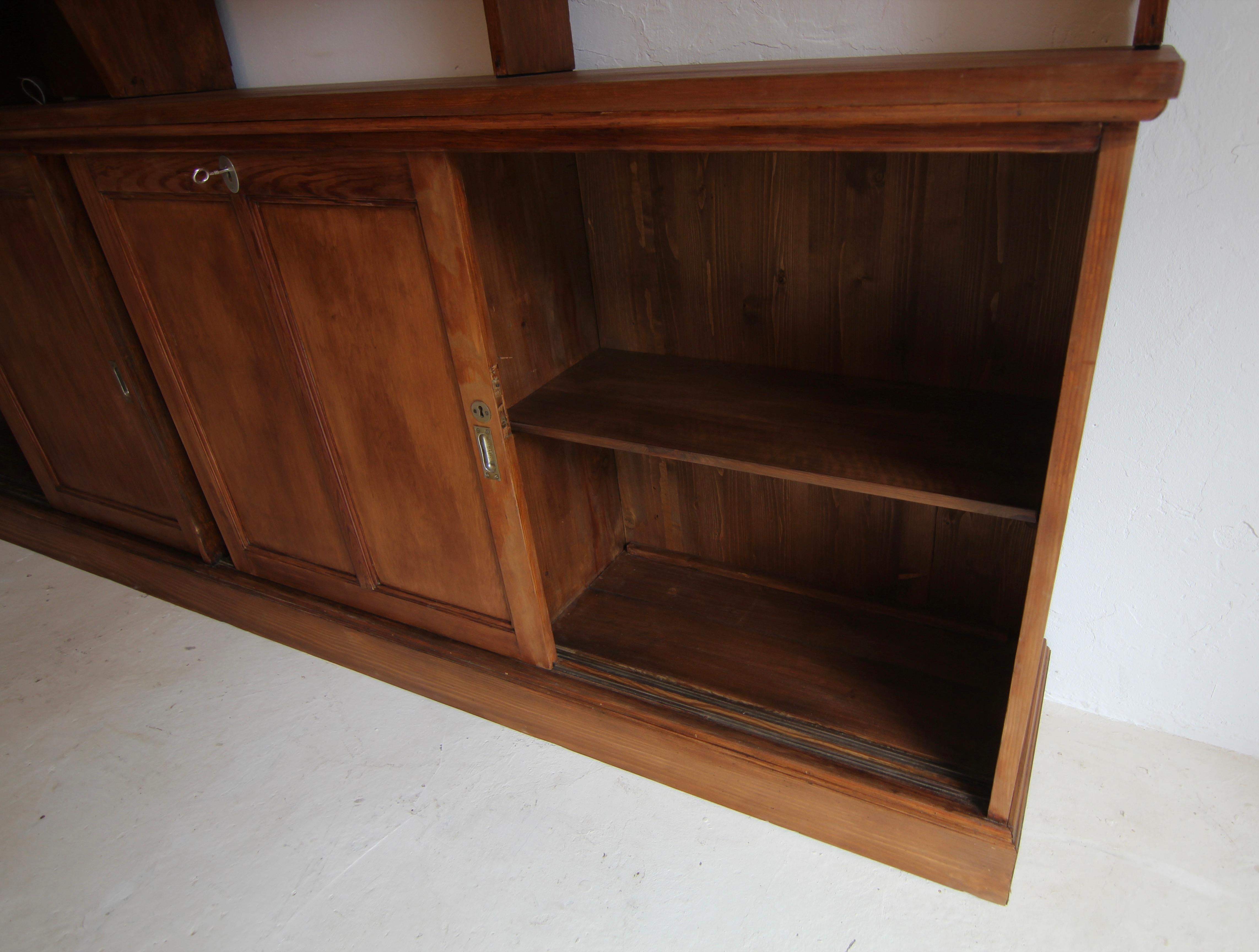 Large Early 20th Century Apothecary Shop Cabinet or Bookcase with Sliding Doors 6