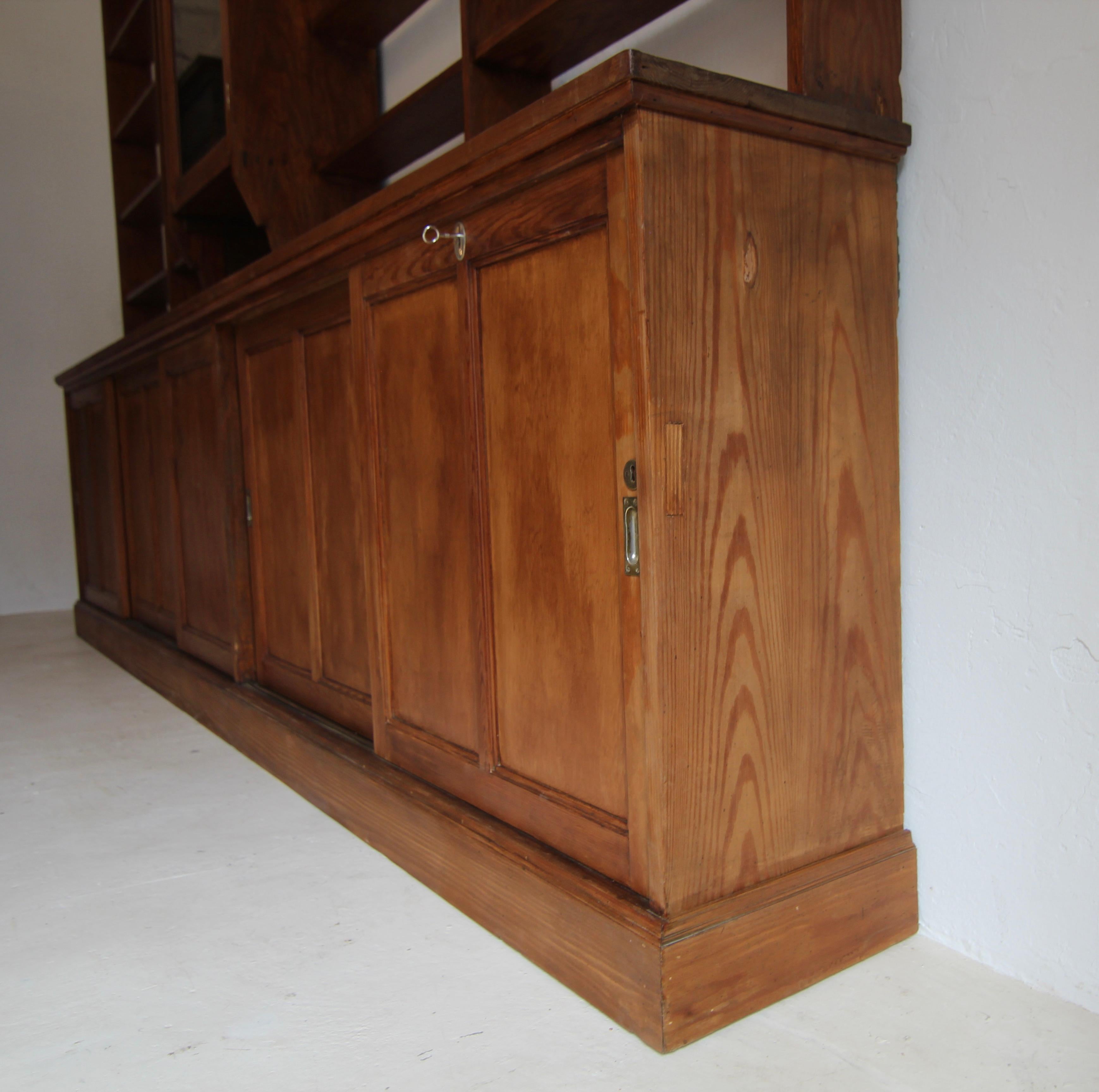 Large Early 20th Century Apothecary Shop Cabinet or Bookcase with Sliding Doors 8