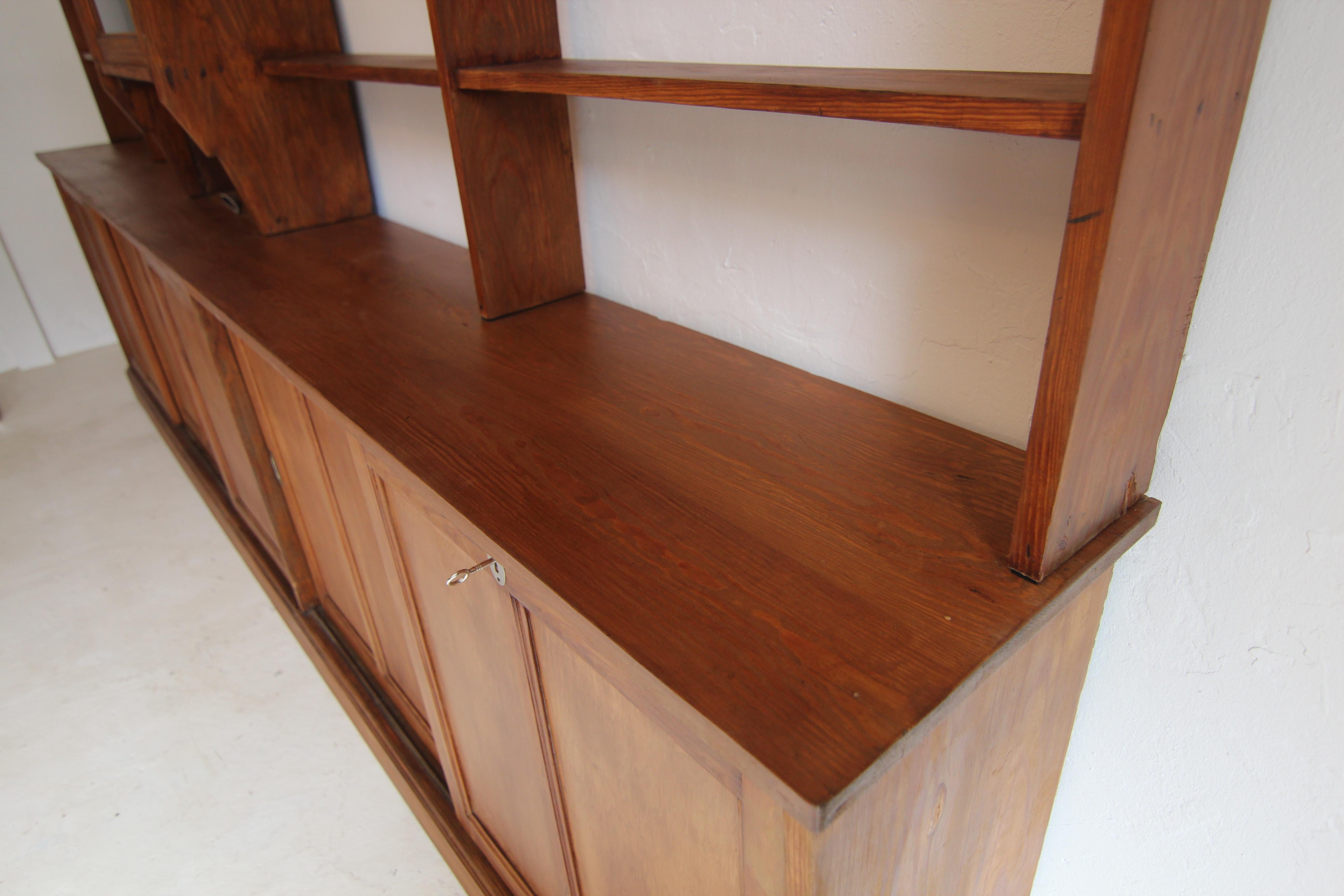 Large Early 20th Century Apothecary Shop Cabinet or Bookcase with Sliding Doors 9