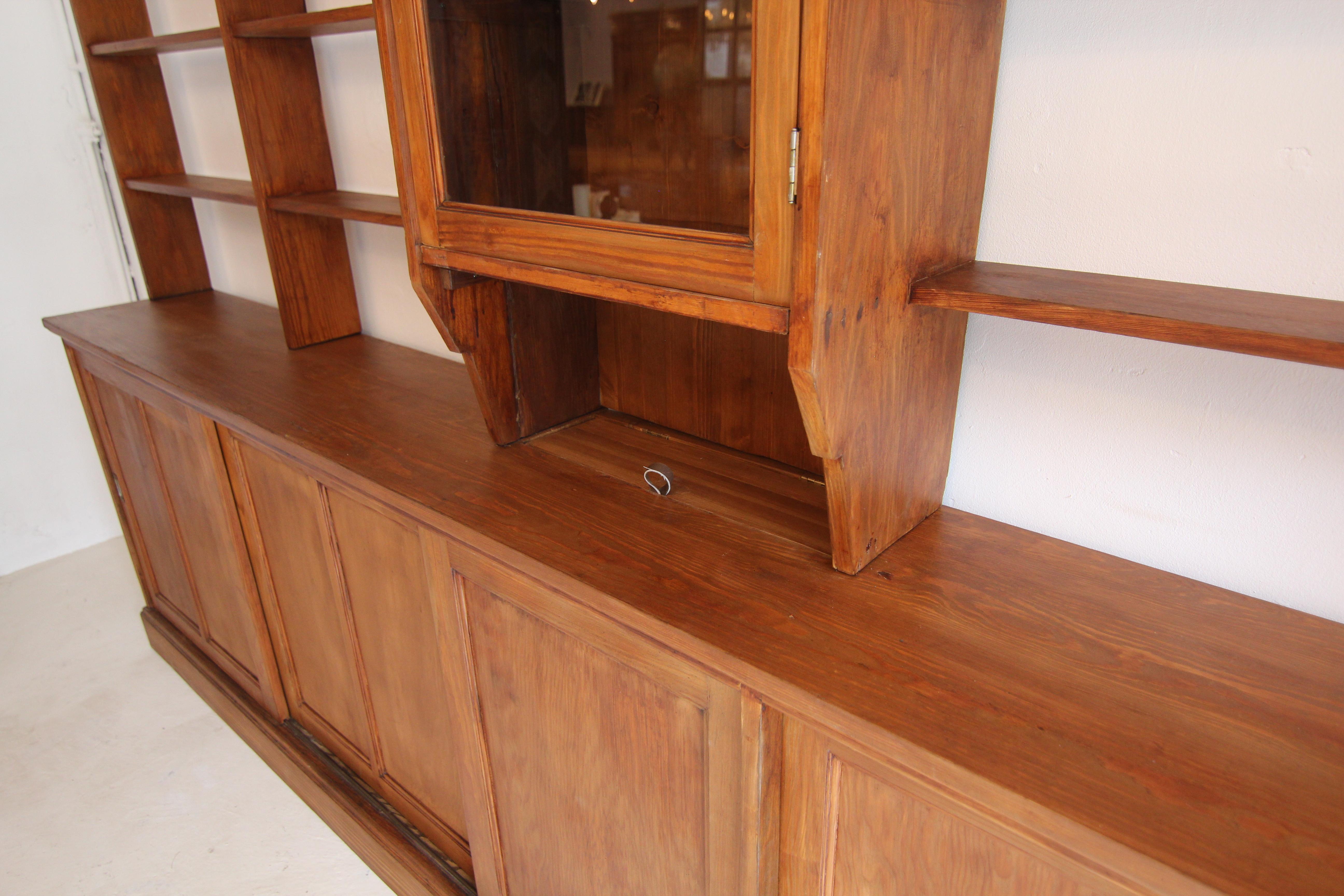 Large Early 20th Century Apothecary Shop Cabinet or Bookcase with Sliding Doors 10