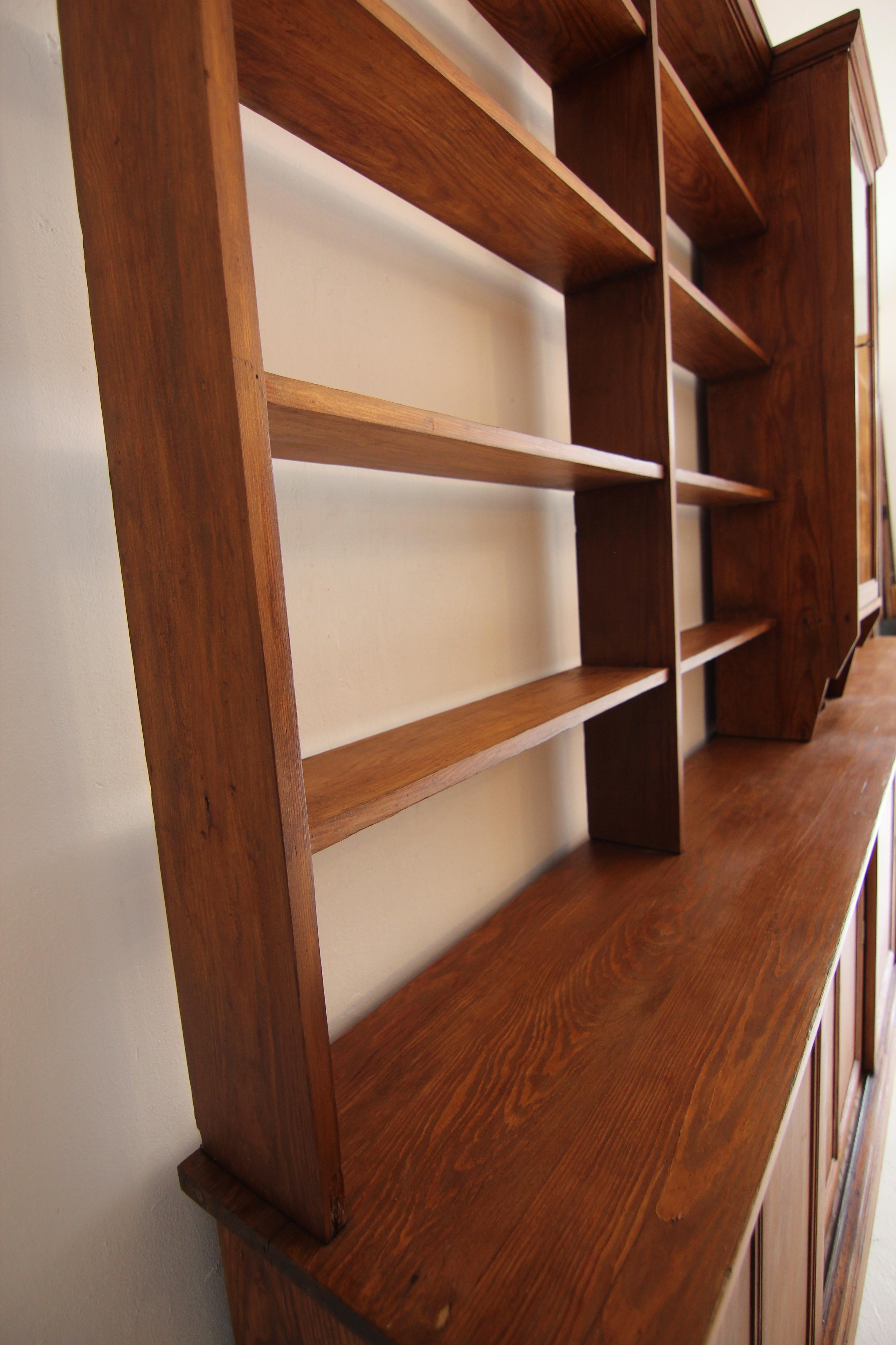 Large Early 20th Century Apothecary Shop Cabinet or Bookcase with Sliding Doors 14
