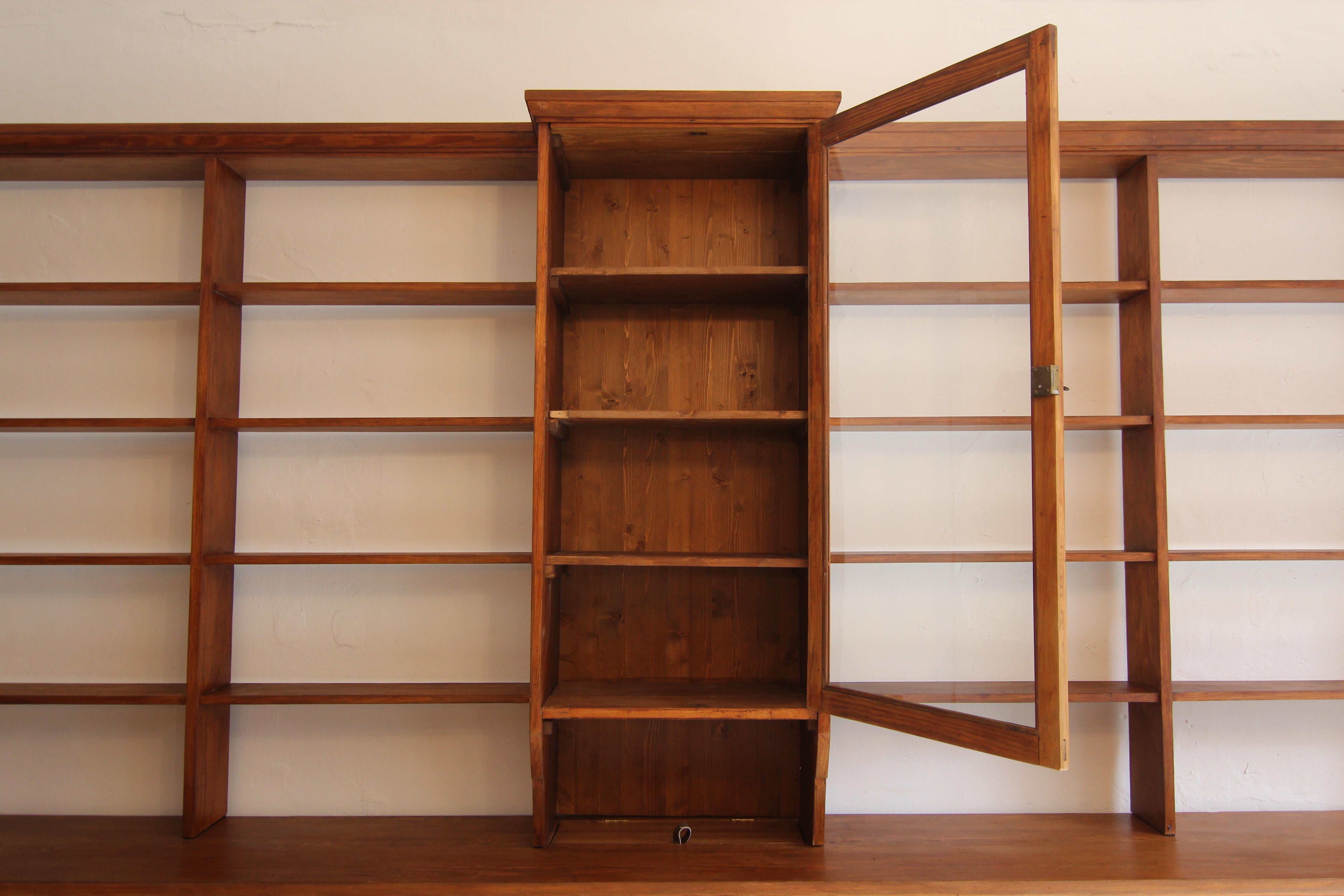 Large Early 20th Century Apothecary Shop Cabinet or Bookcase with Sliding Doors 2