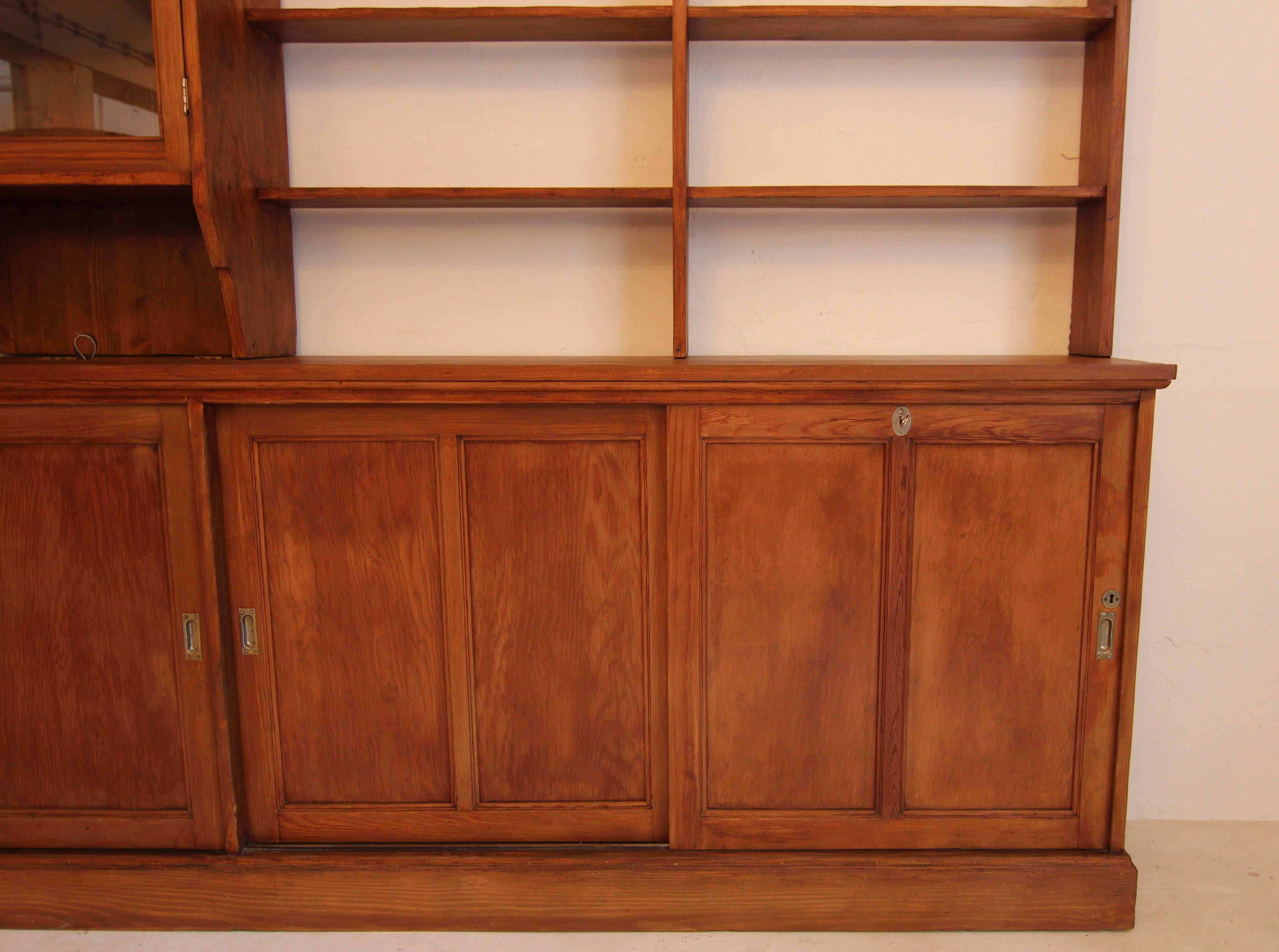 Large Early 20th Century Apothecary Shop Cabinet or Bookcase with Sliding Doors 3