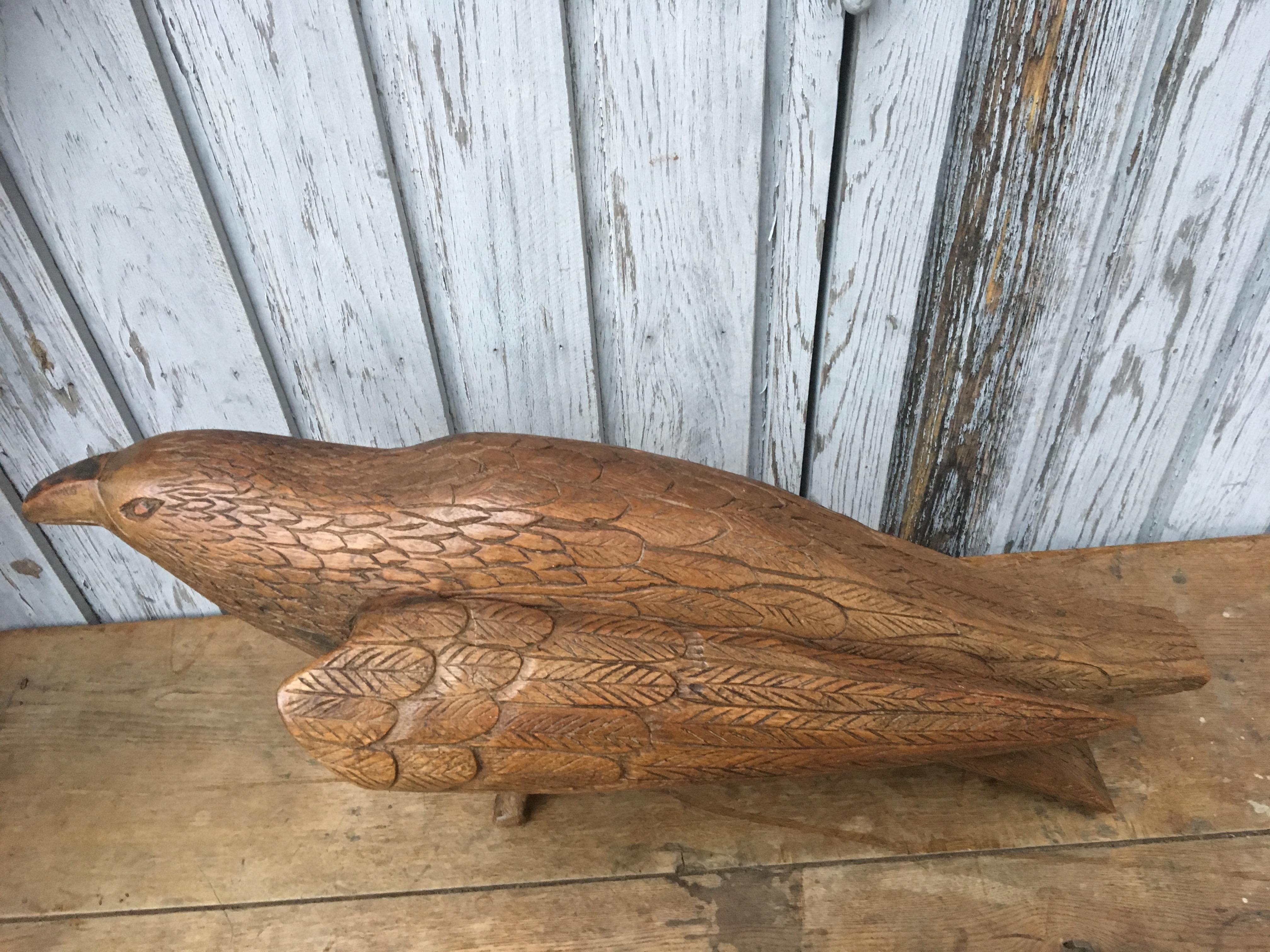 Large Early 20th Century Belgian Oak Folk Art Eagle Sculpture For Sale 7