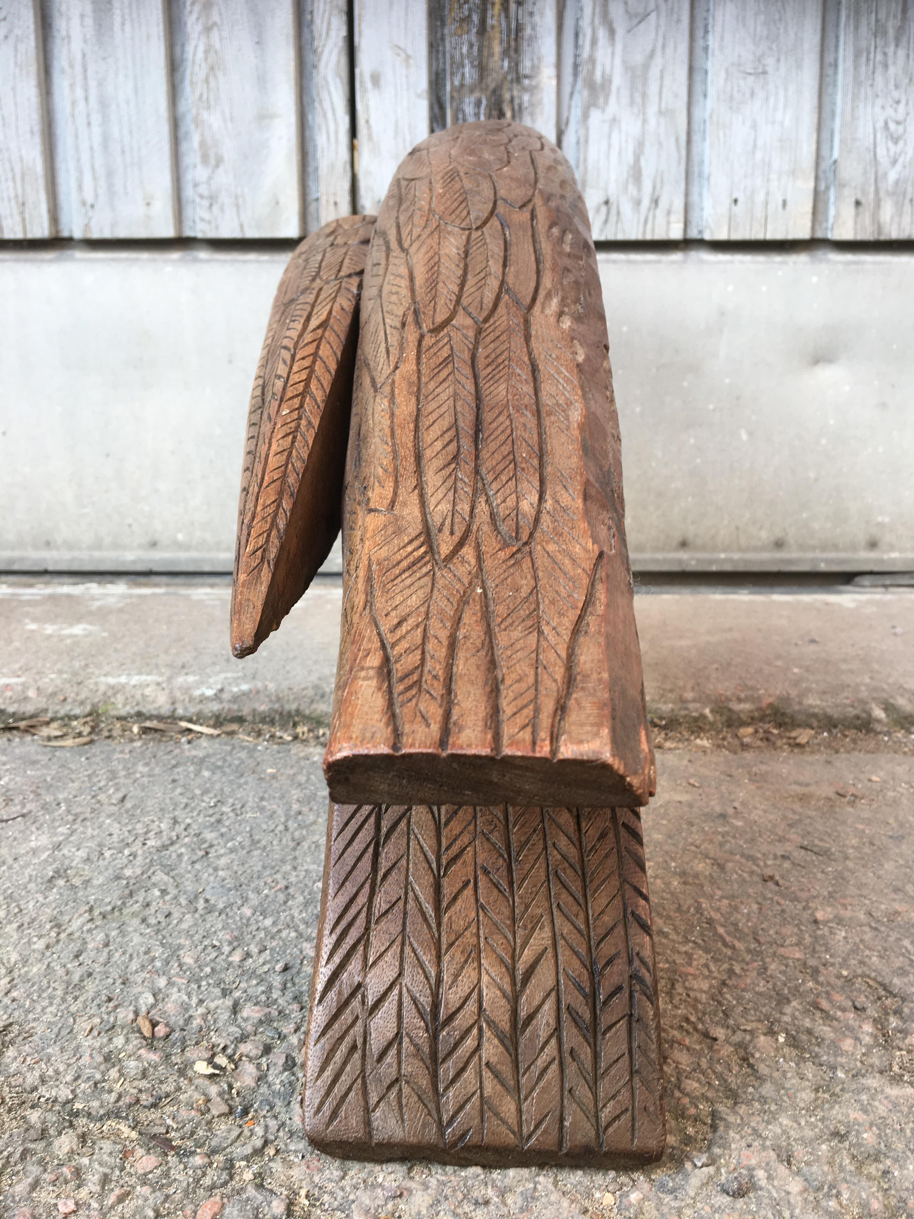 Large Early 20th Century Belgian Oak Folk Art Eagle Sculpture For Sale 8