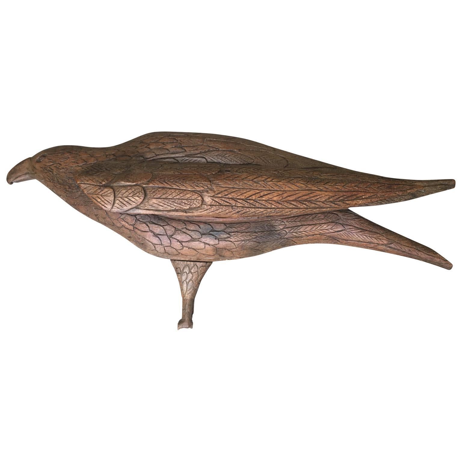 Hand-Carved Large Early 20th Century Belgian Oak Folk Art Eagle Sculpture For Sale