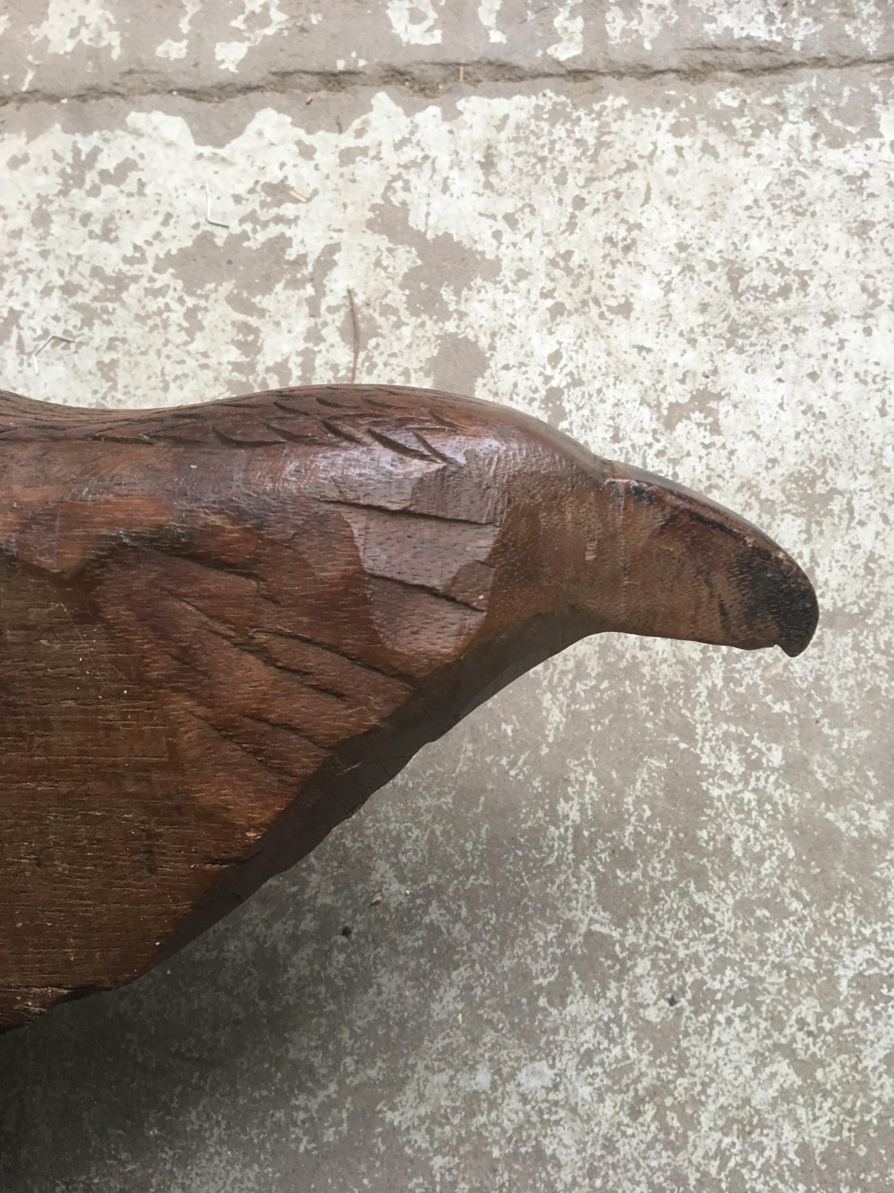 Large Early 20th Century Belgian Oak Folk Art Eagle Sculpture For Sale 4
