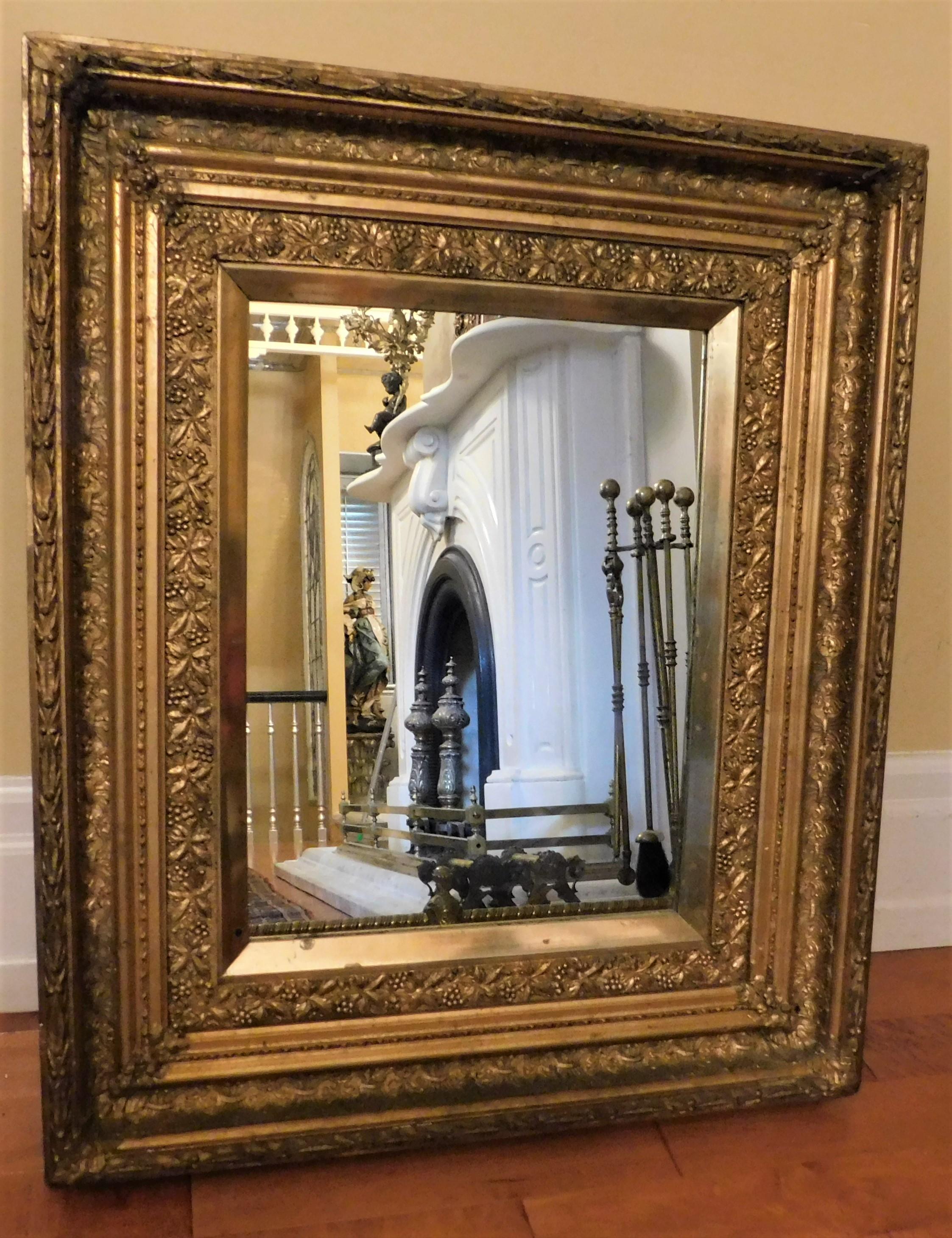 Belgian Large Early 20th Century Belgium Gold Framed Mirror For Sale