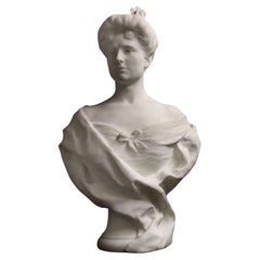 Large Early 20th Century Carrara Marble Bust of a Beauty by Auguste Maillard
