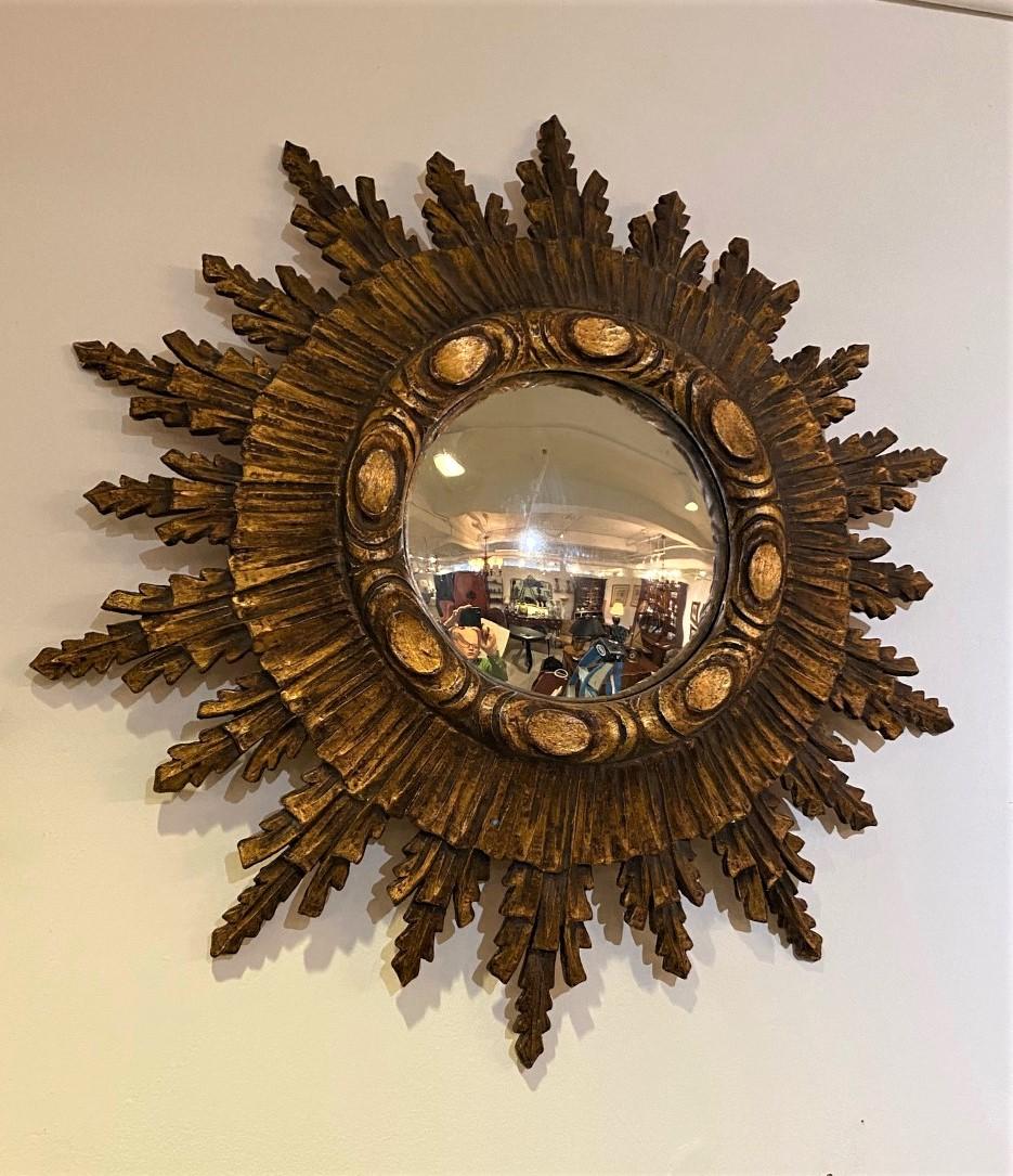 Attractive Large Carved Tiered giltwood sunburst Mirror From France. Mirror - 10