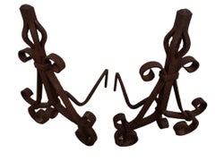 Large Early 20th Century Cast Iron Andirons, a Pair