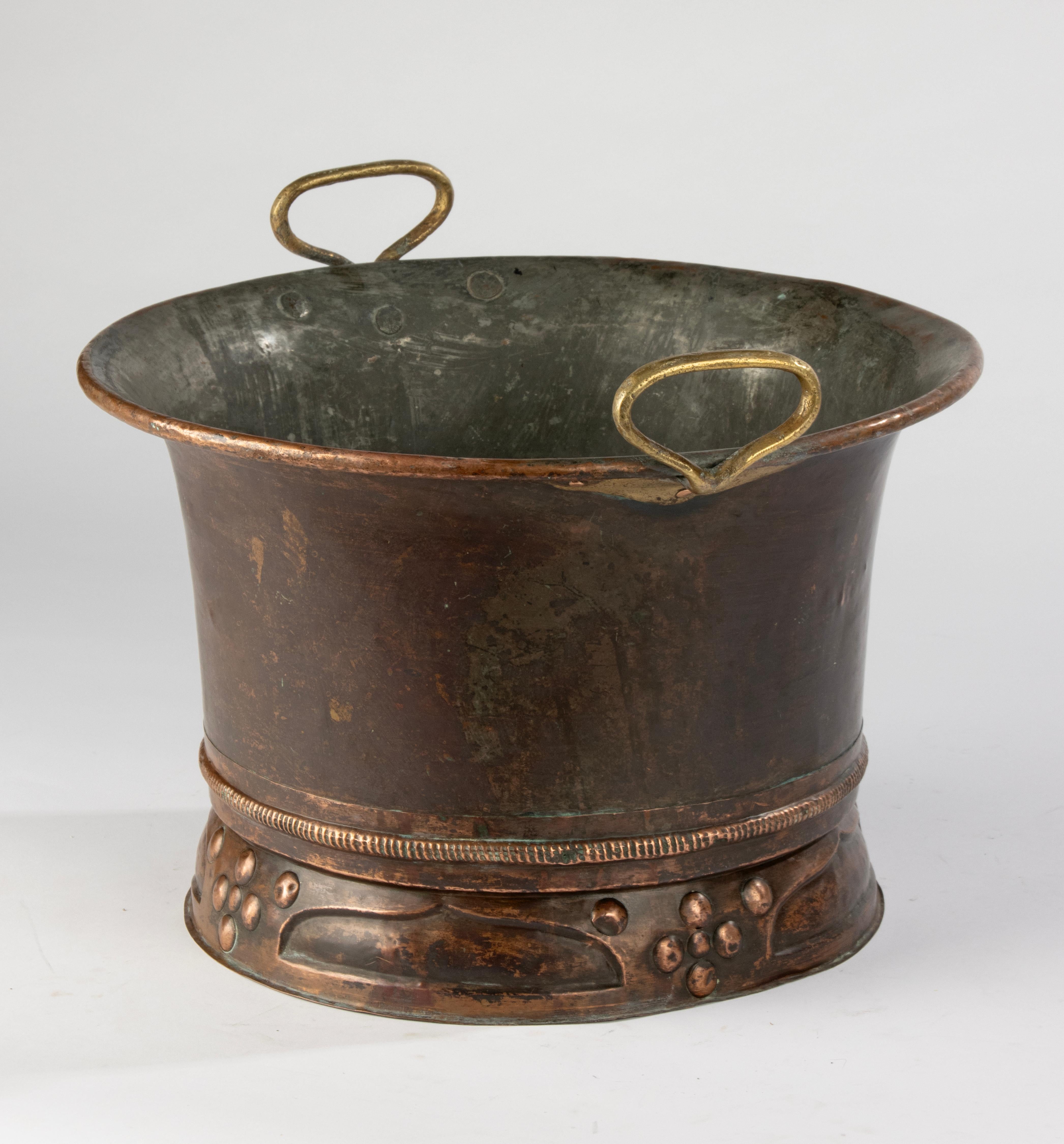 French Large Early 20th Century Champagne Bottle Bucket - Arts & Crafts - Copper For Sale