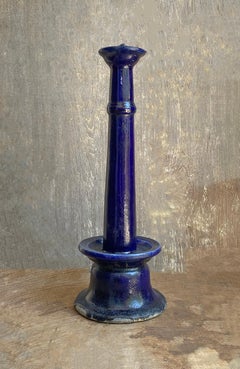 Early 20th Century Chinese Ceramic Oil Lamp with Blue Glaze
