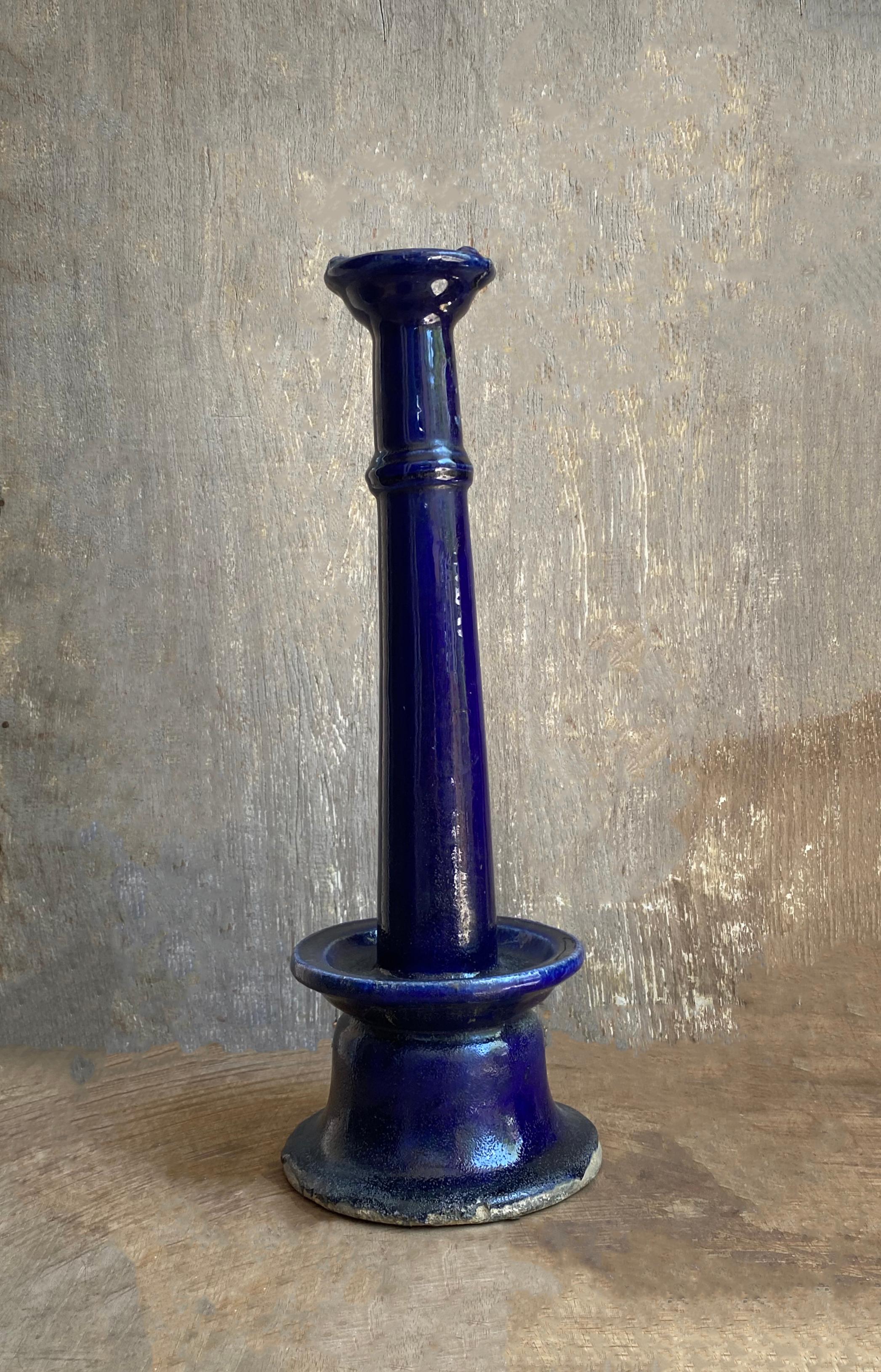 Other Early 20th Century Chinese Ceramic Oil Lamp with Blue Glaze For Sale