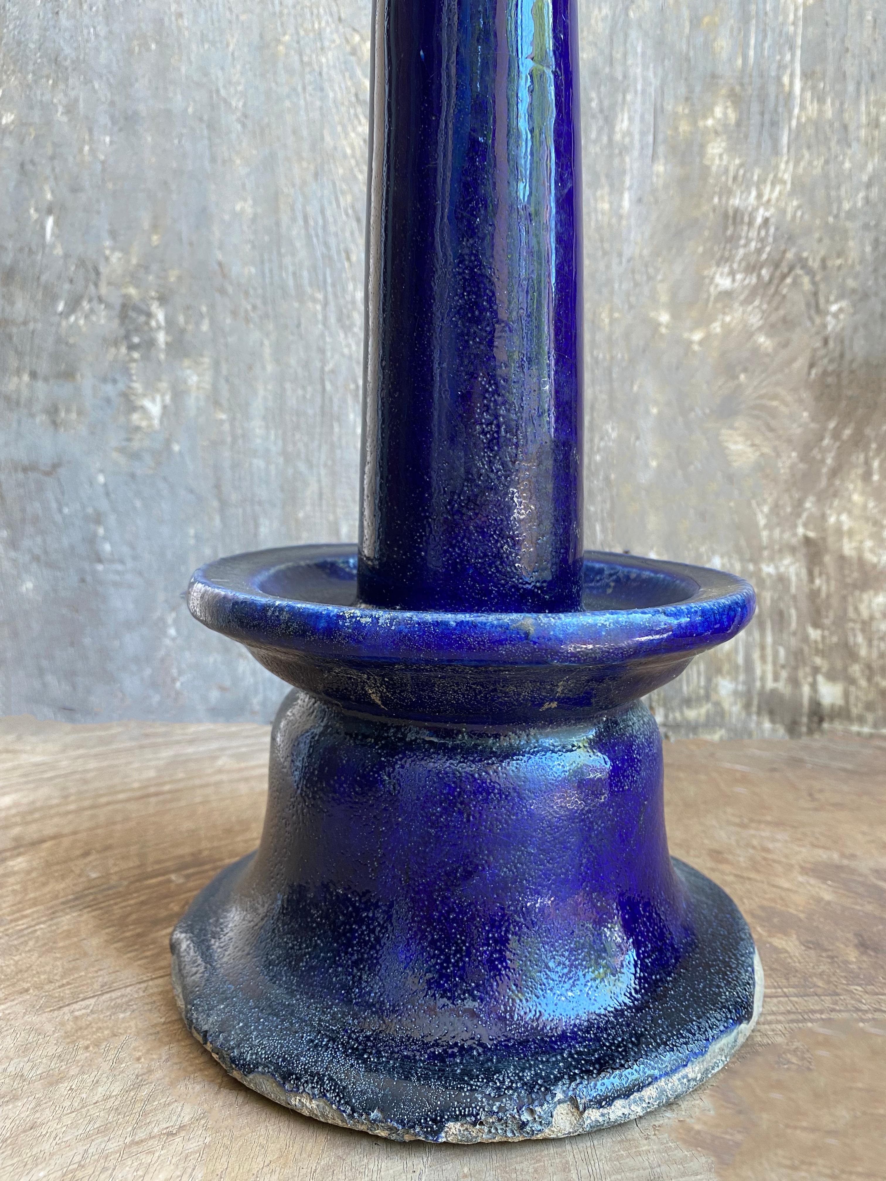 Glazed Early 20th Century Chinese Ceramic Oil Lamp with Blue Glaze For Sale