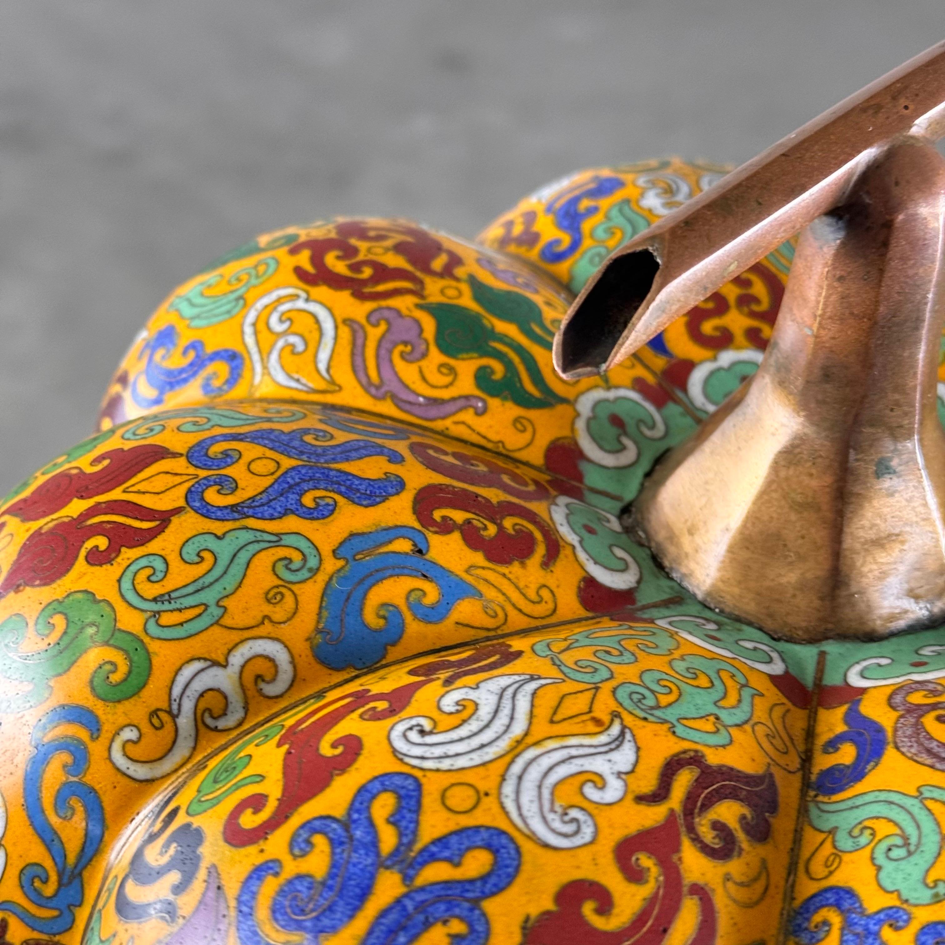 Large Early 20th-Century Chinese Cloisonné Pumpkin Box/Centerpiece, 1910s 3