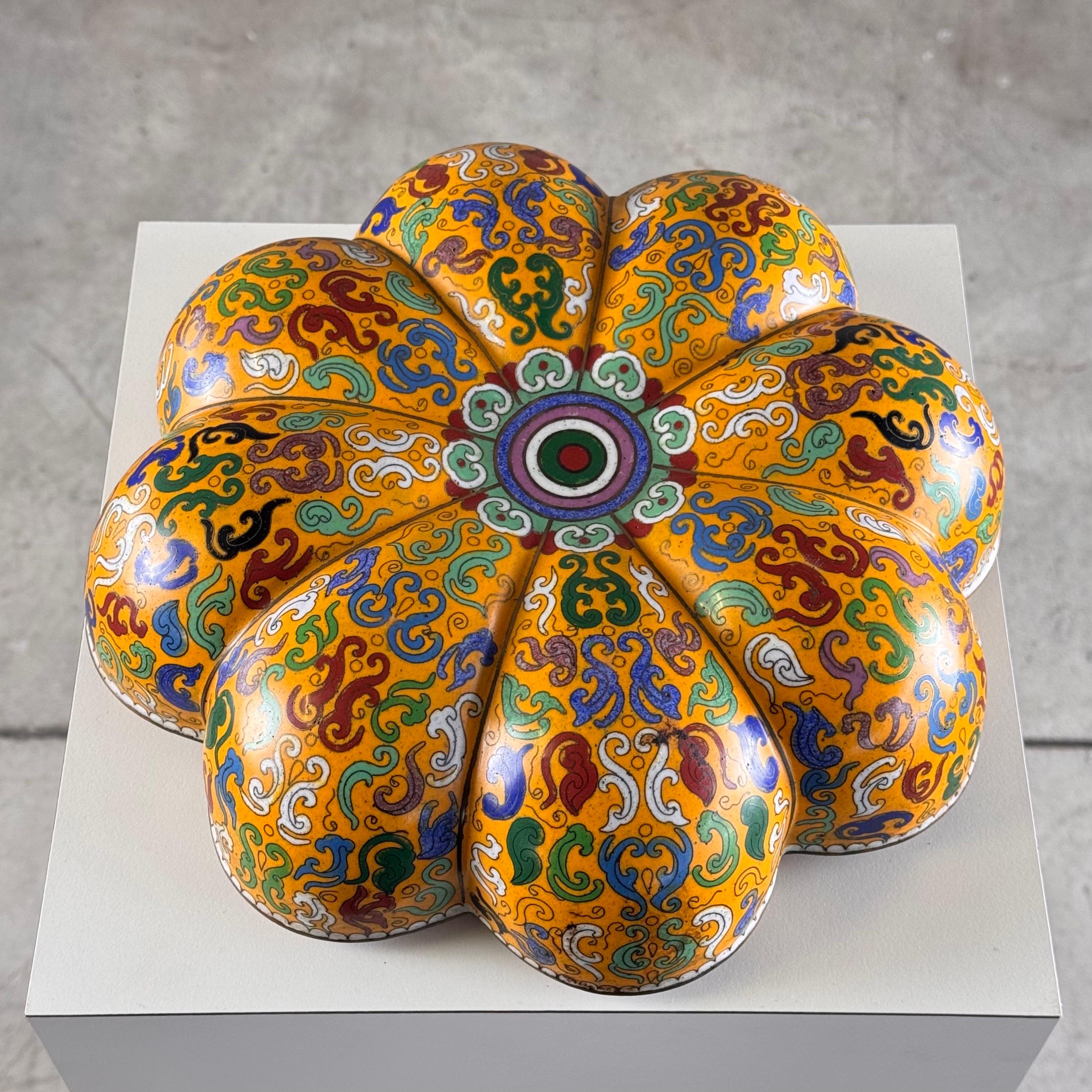 Large Early 20th-Century Chinese Cloisonné Pumpkin Box/Centerpiece, 1910s 8