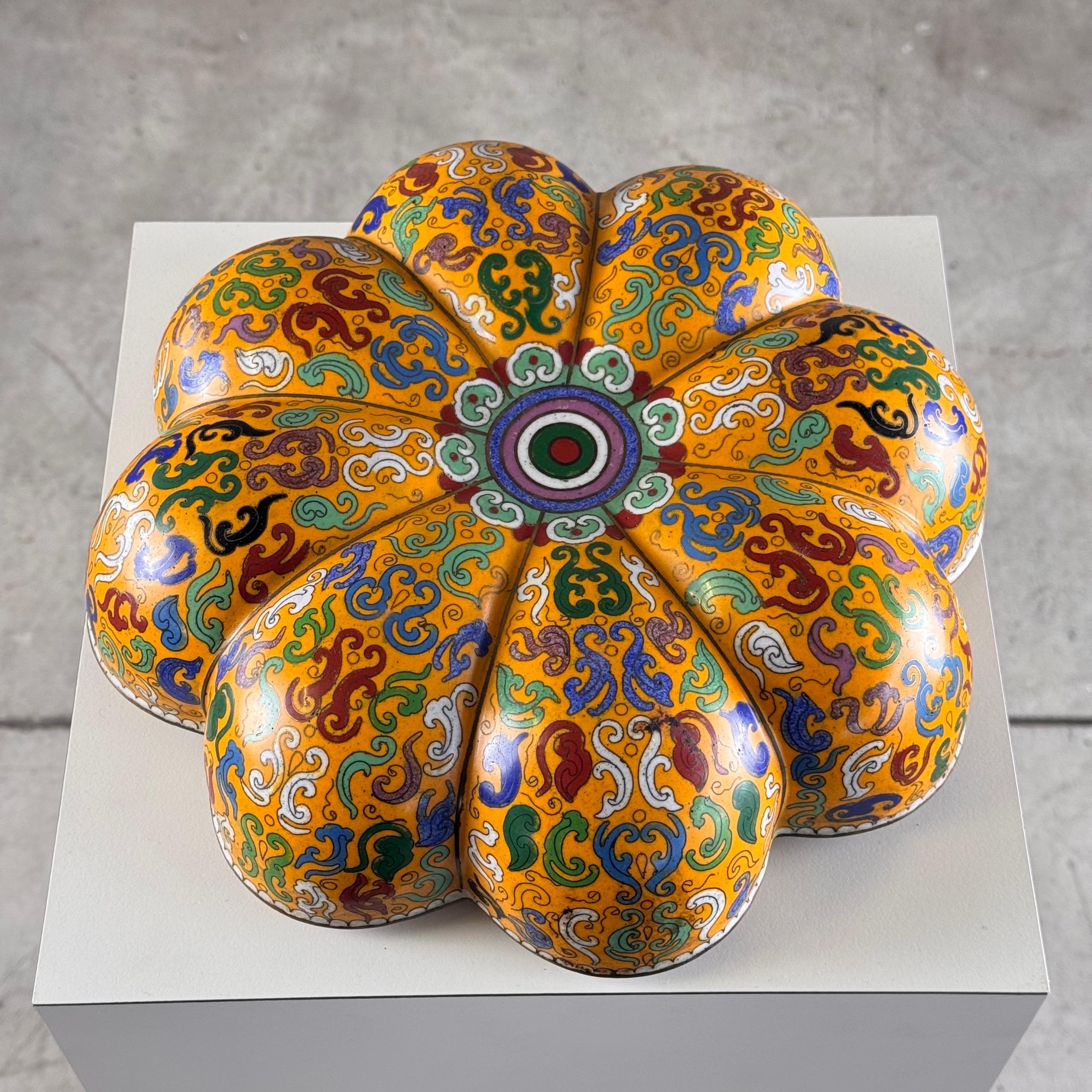Large Early 20th-Century Chinese Cloisonné Pumpkin Box/Centerpiece, 1910s 10