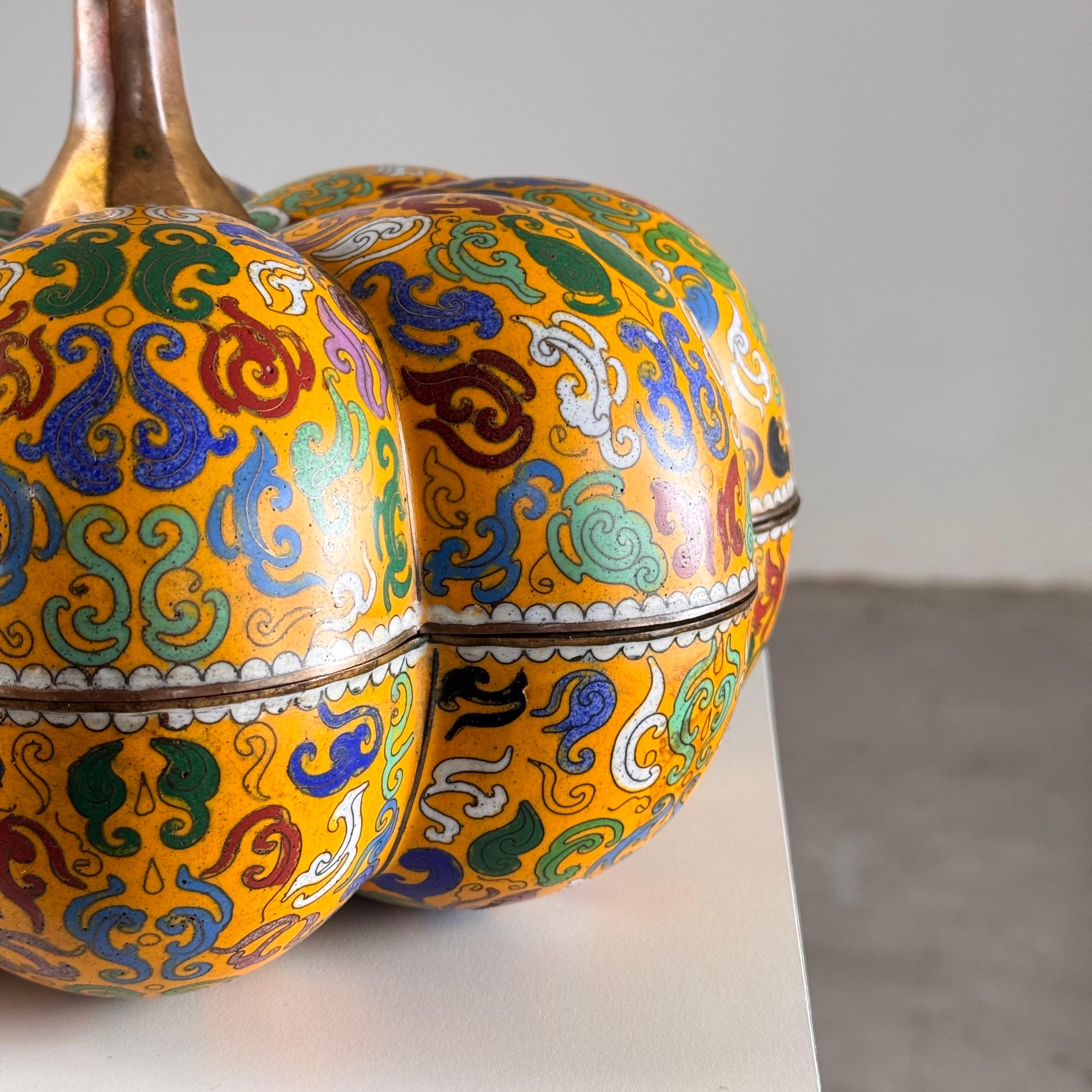 Metal Large Early 20th-Century Chinese Cloisonné Pumpkin Box/Centerpiece, 1910s