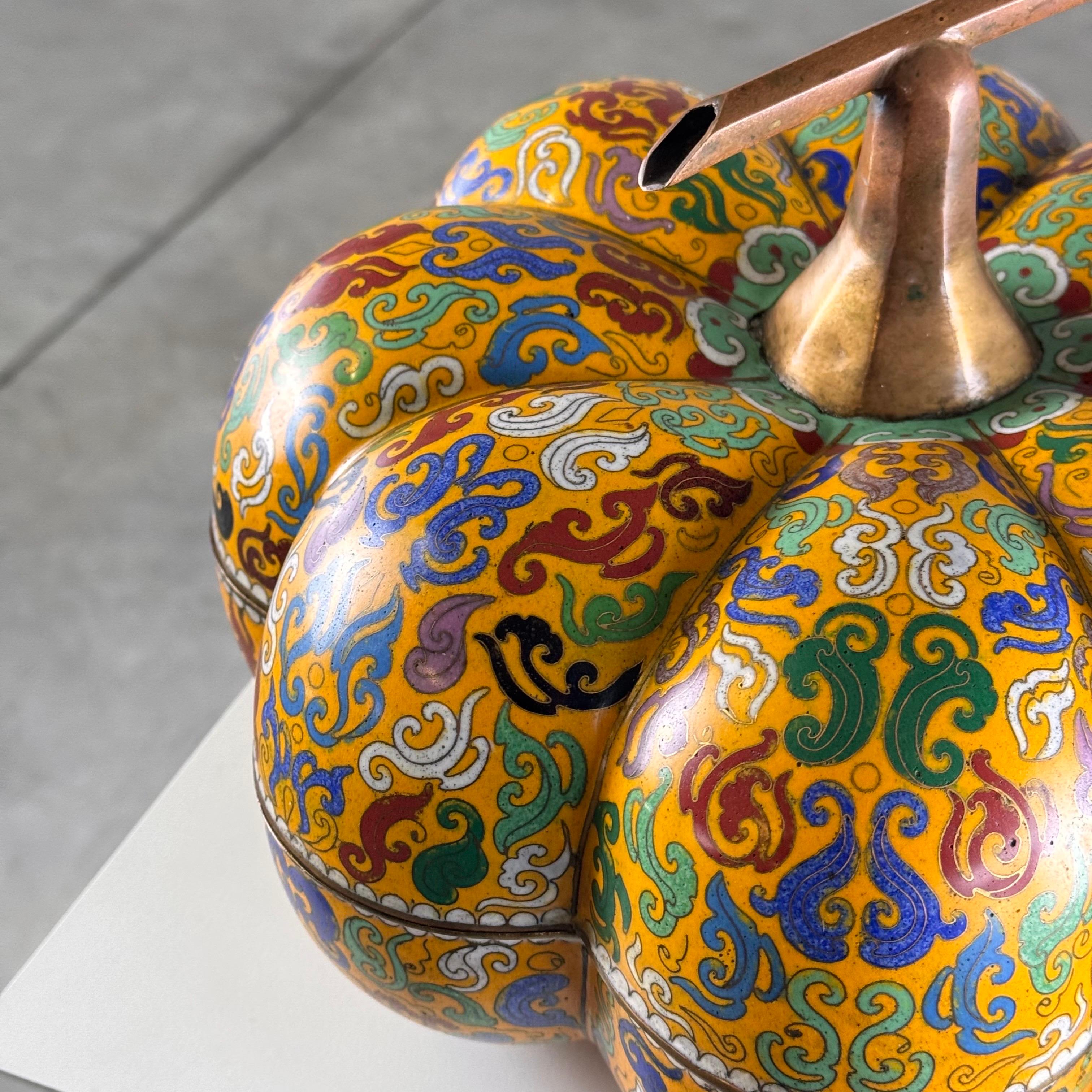 Large Early 20th-Century Chinese Cloisonné Pumpkin Box/Centerpiece, 1910s 1