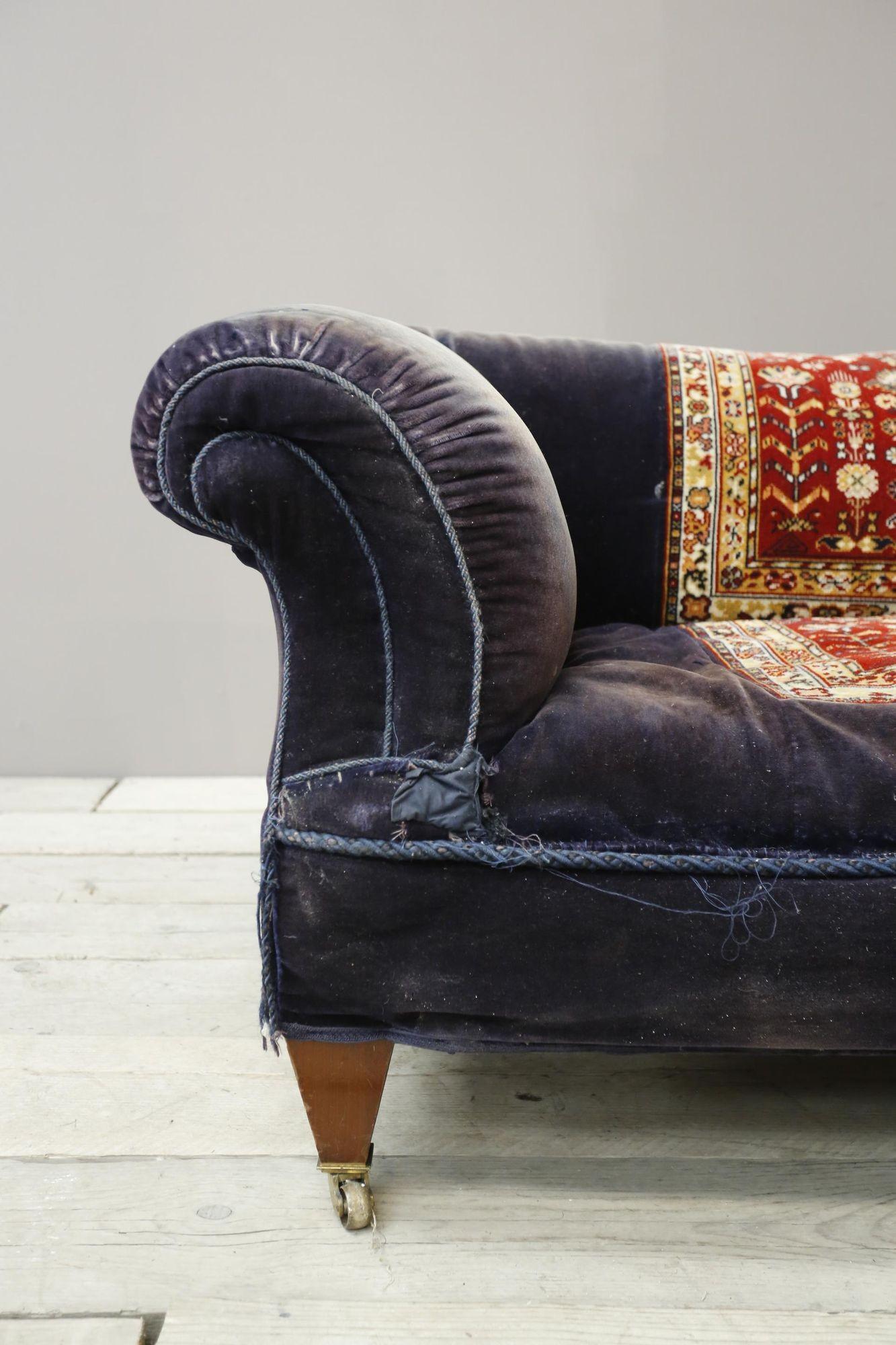 Large early 20th century country house carpet covered sofa at 1stDibs