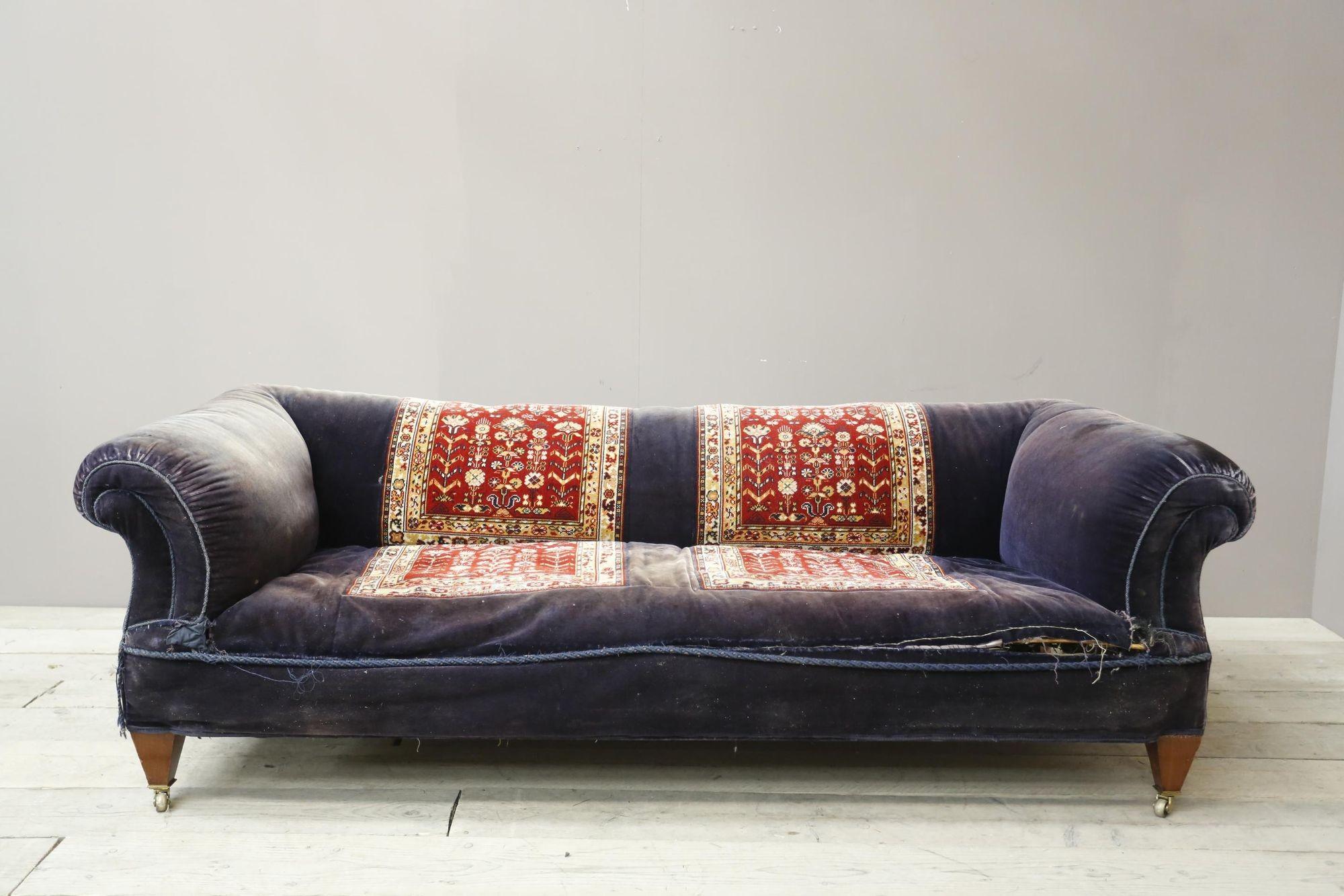 Large early 20th century country house carpet covered sofa In Good Condition In Malton, GB