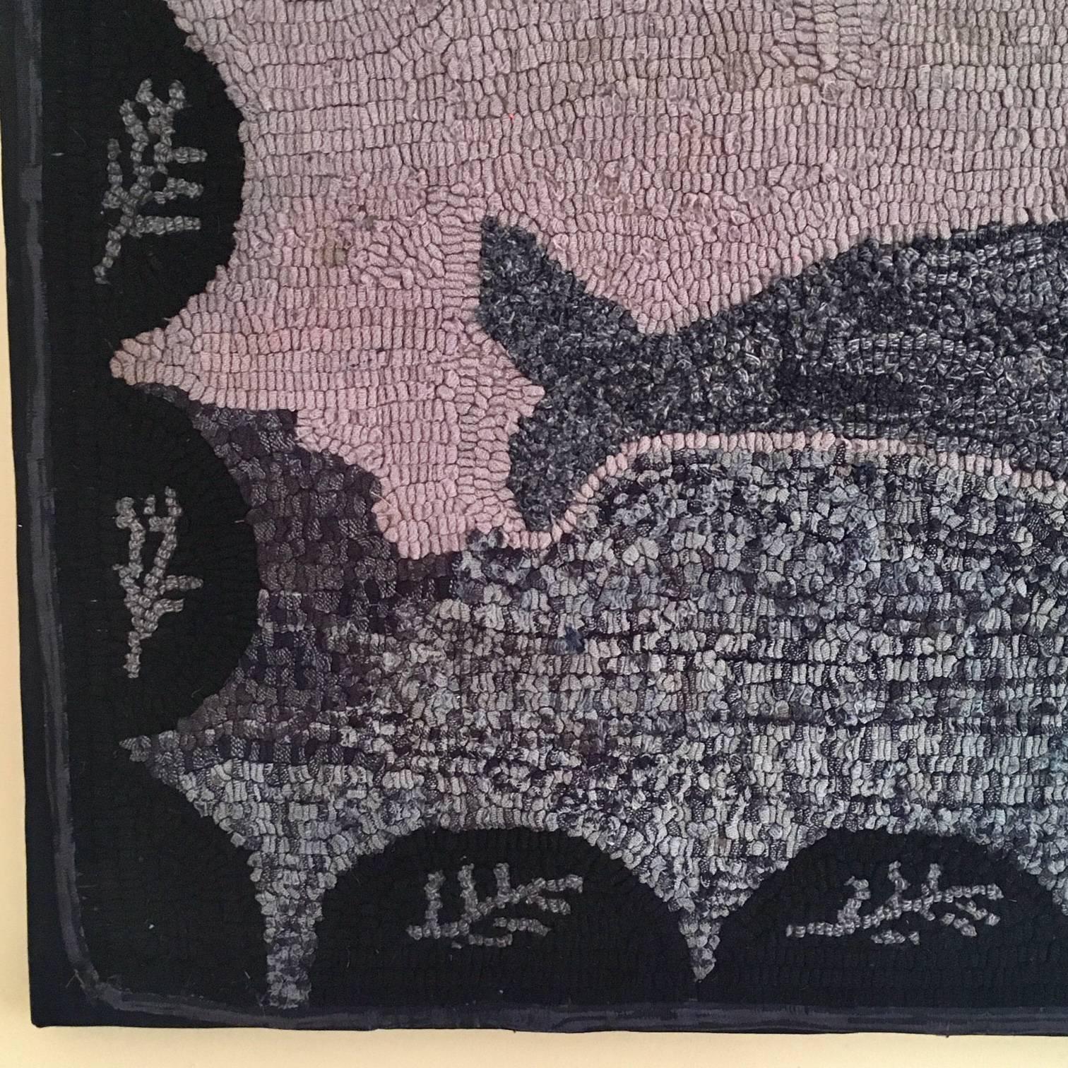 Large Early 20th Century Dolphin Hooked Rug In Good Condition In Nantucket, MA