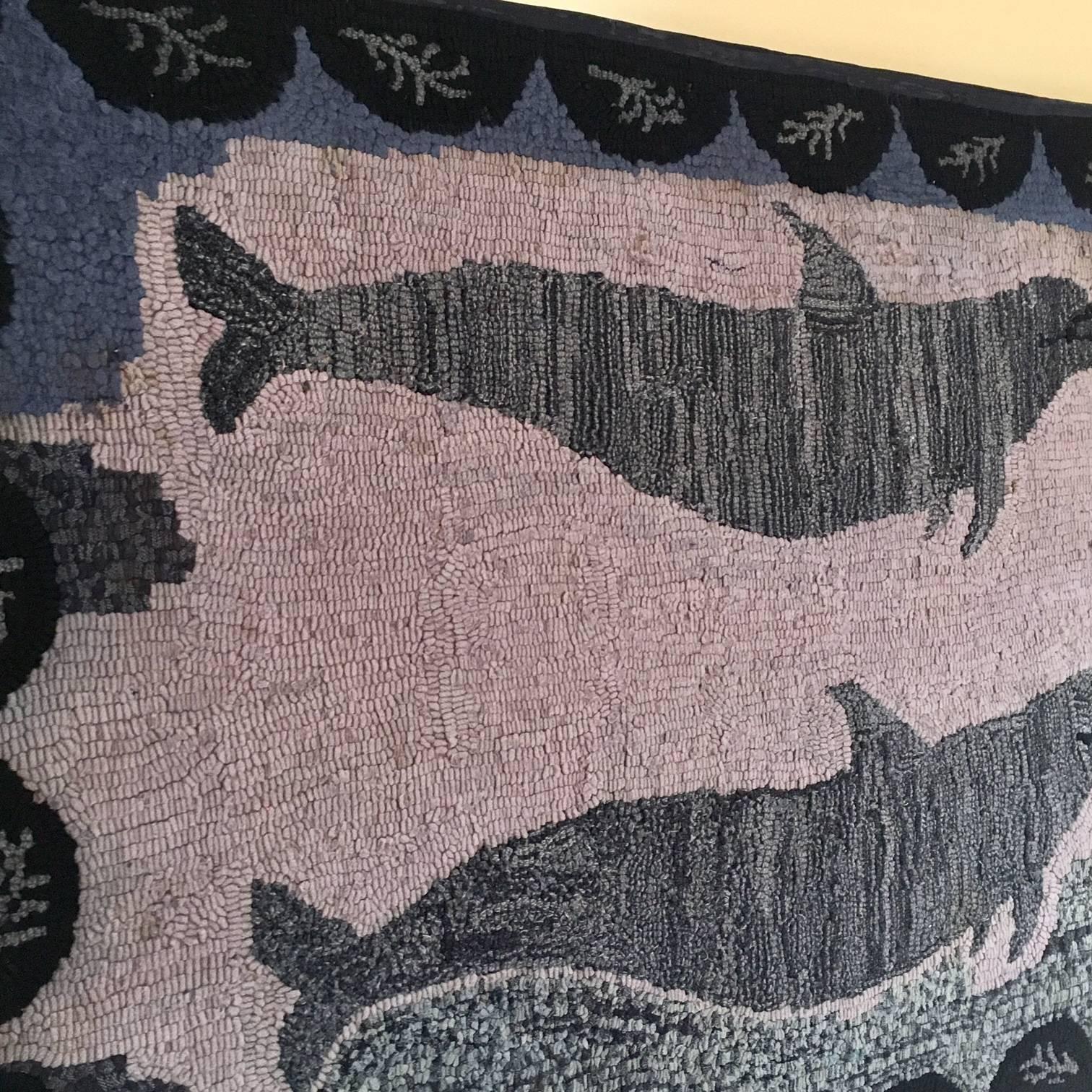 Mid-20th Century Large Early 20th Century Dolphin Hooked Rug