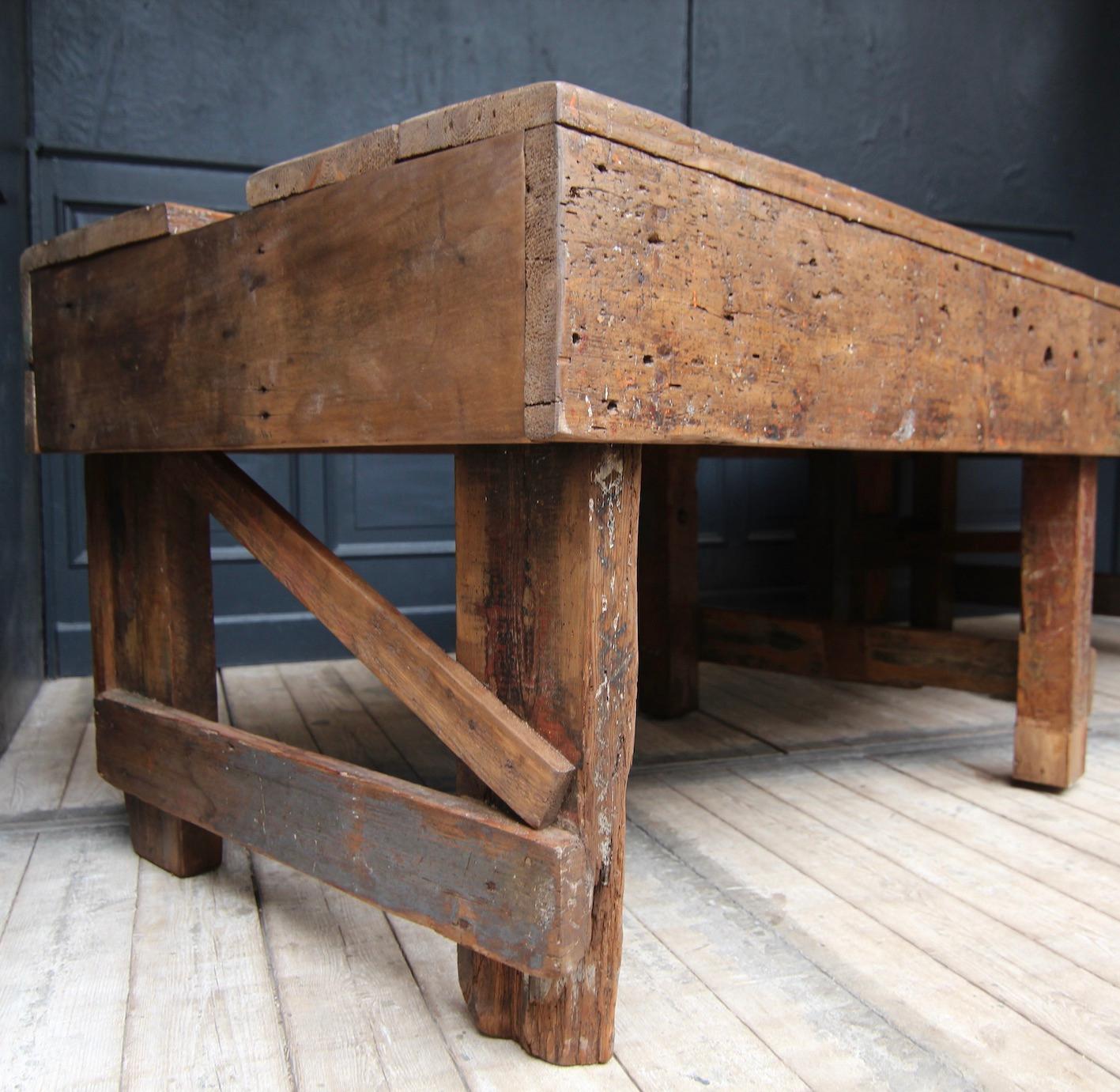 Large Early 20th Century Double Sided Industrial Work Table 5