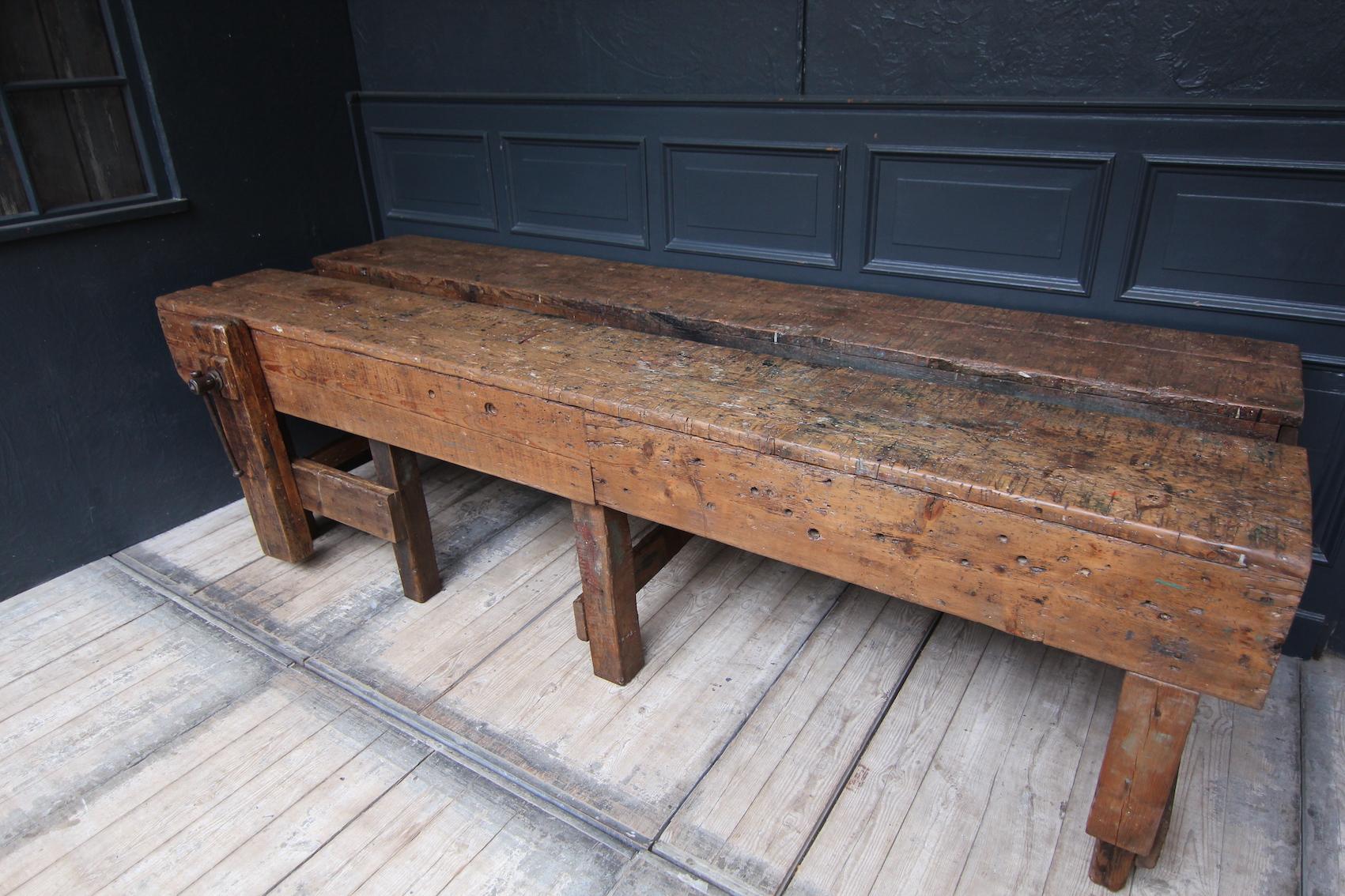 Large Early 20th Century Double Sided Industrial Work Table In Good Condition In Dusseldorf, DE