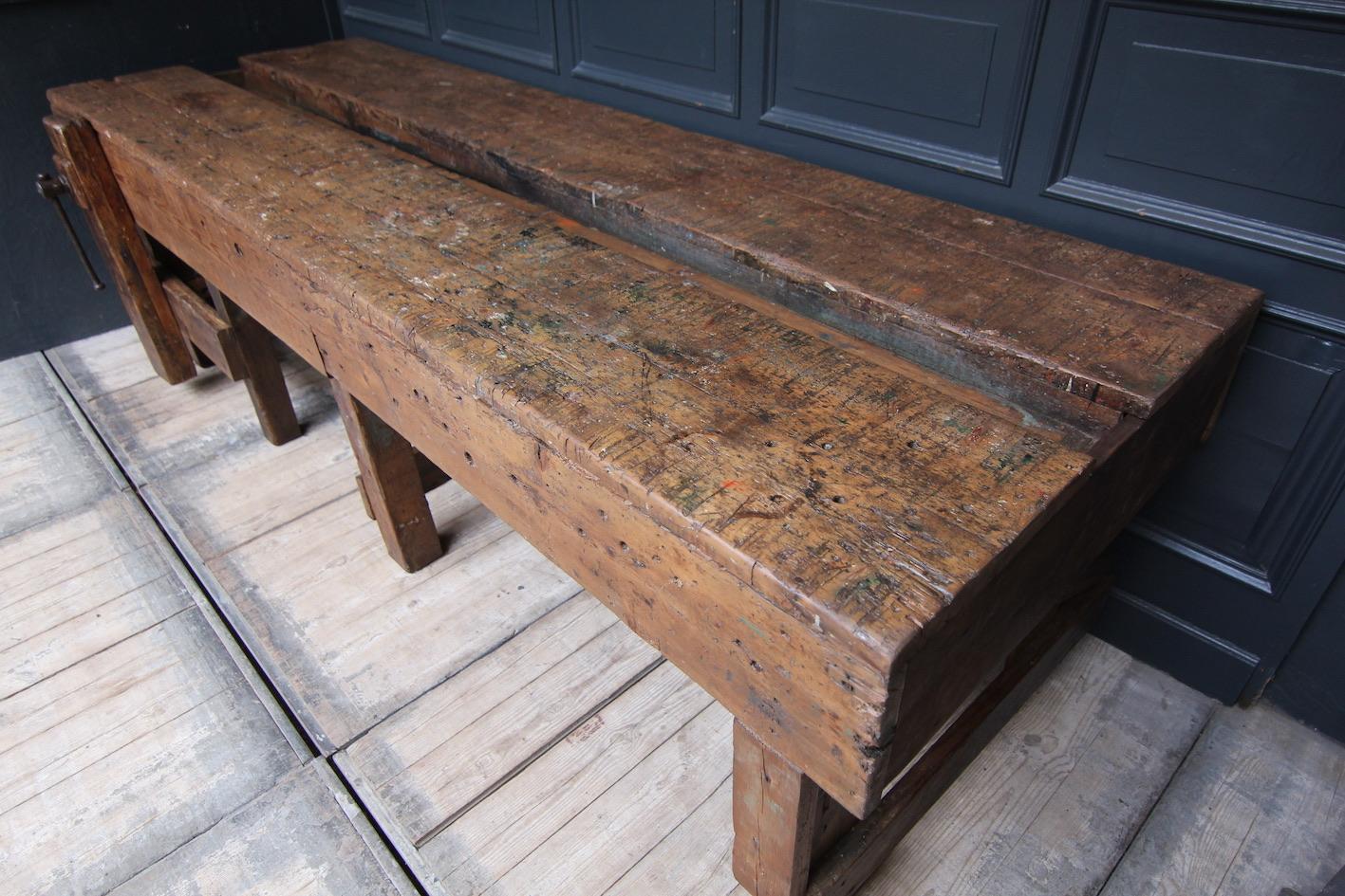 Pine Large Early 20th Century Double Sided Industrial Work Table