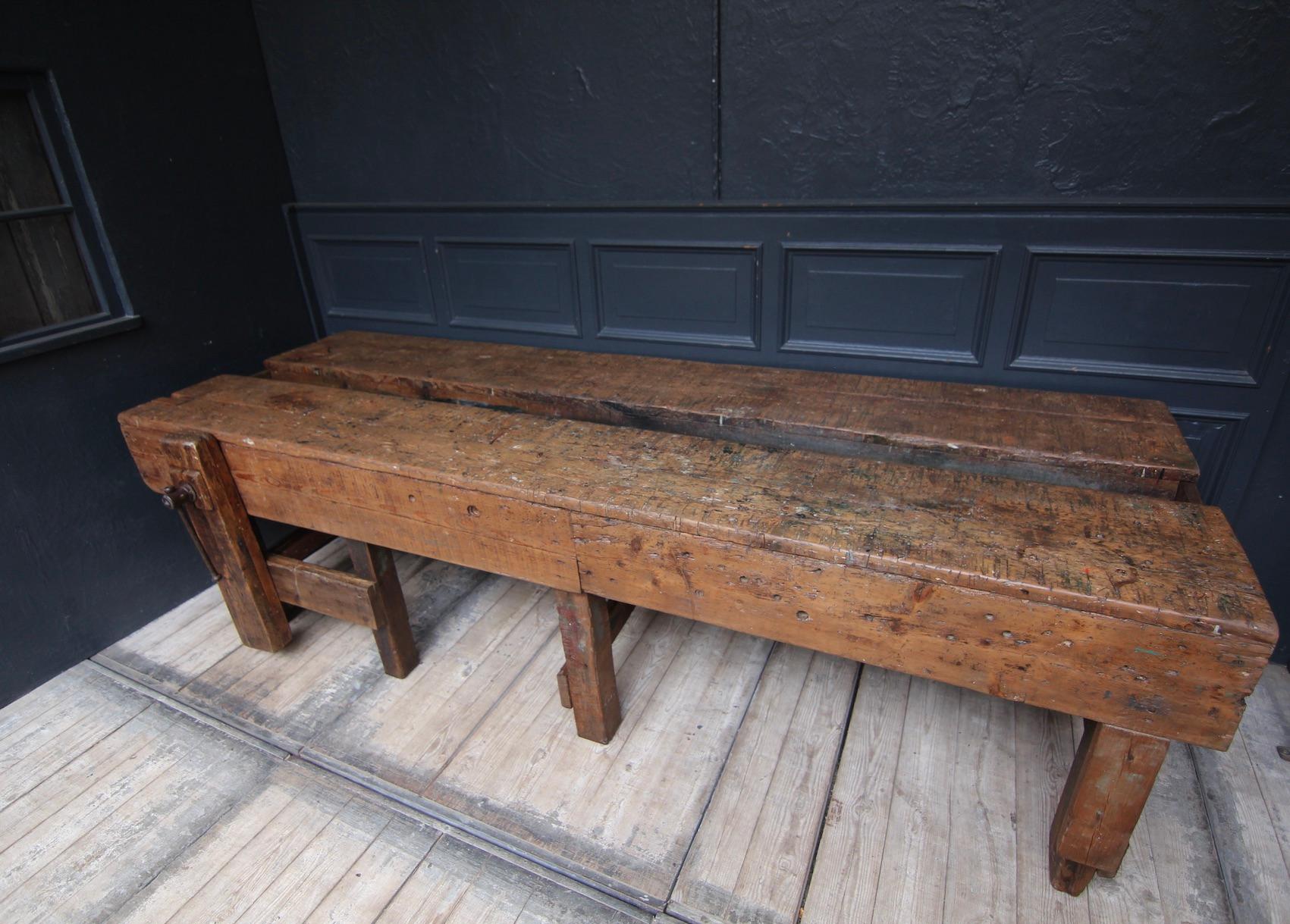 Large Early 20th Century Double Sided Industrial Work Table 1