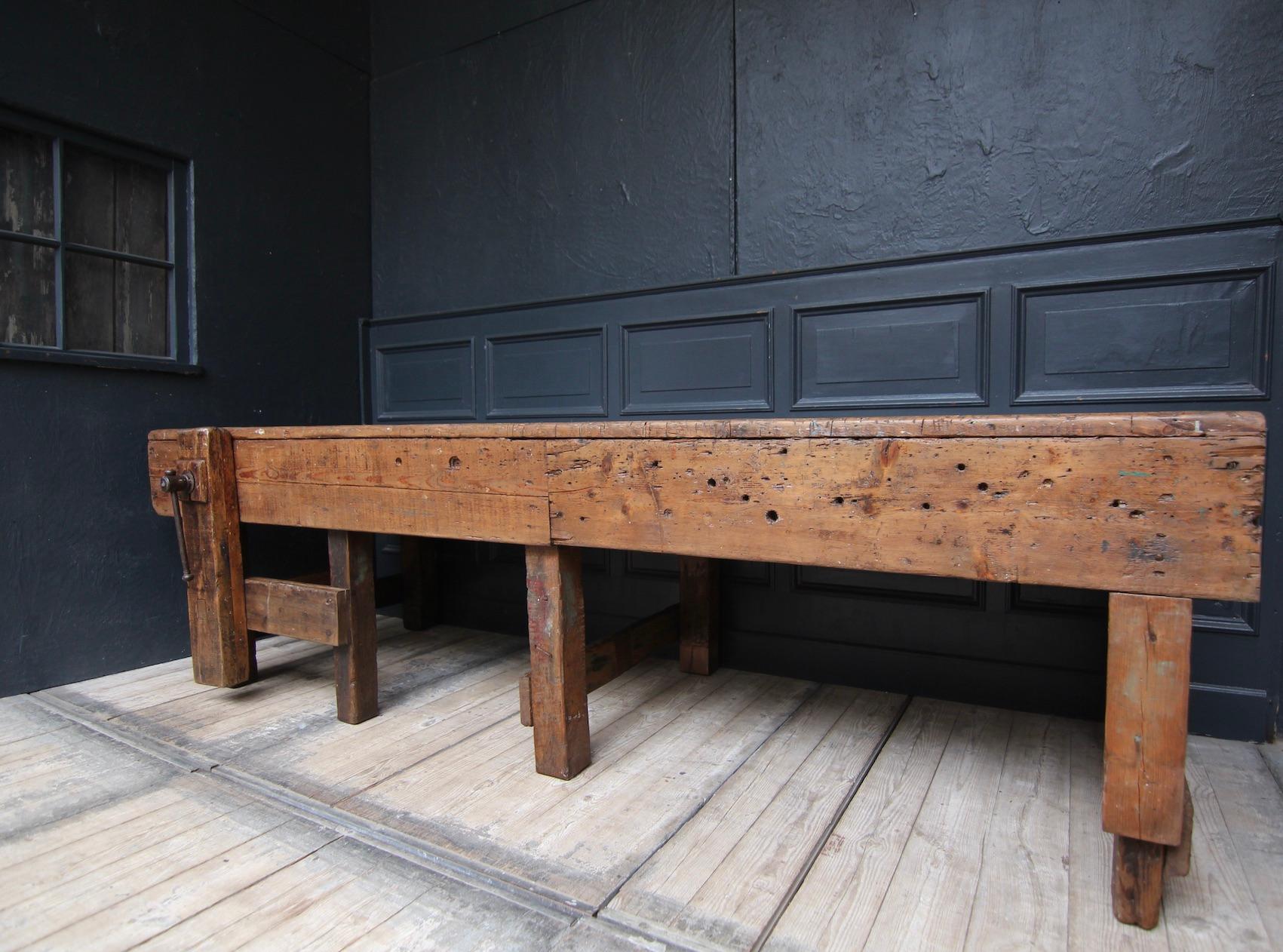 Large Early 20th Century Double Sided Industrial Work Table 2