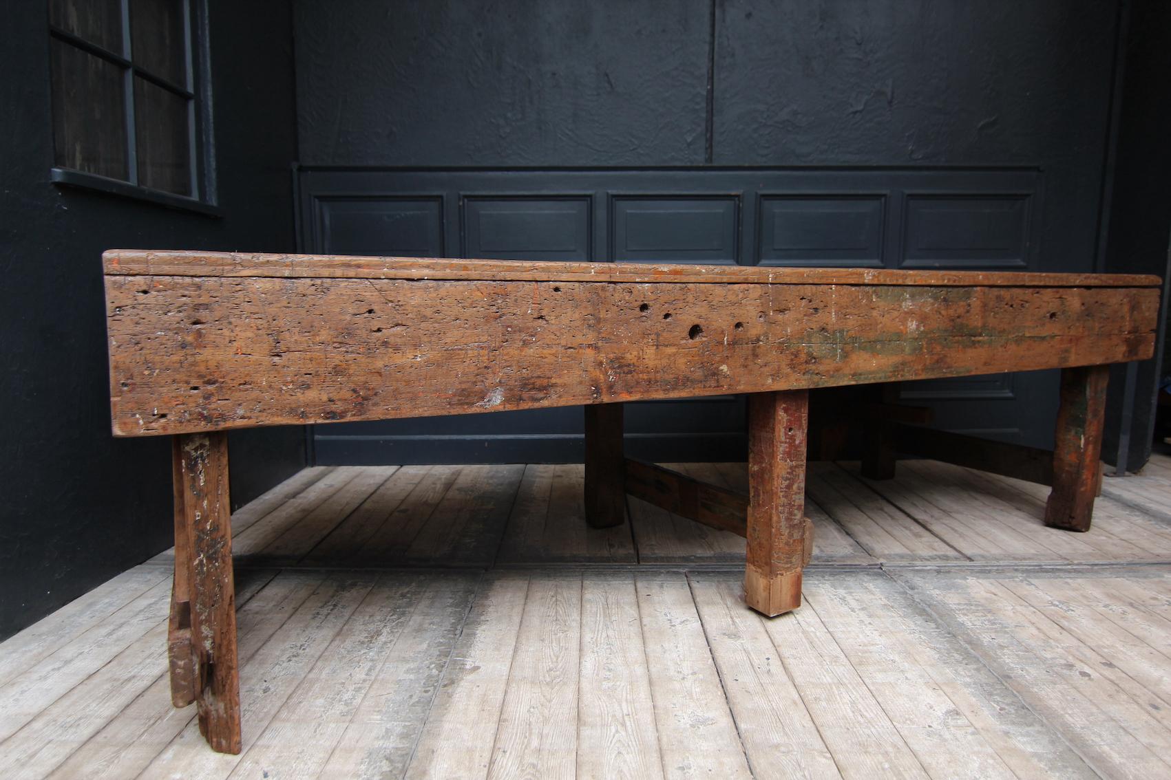 Large Early 20th Century Double Sided Industrial Work Table 4