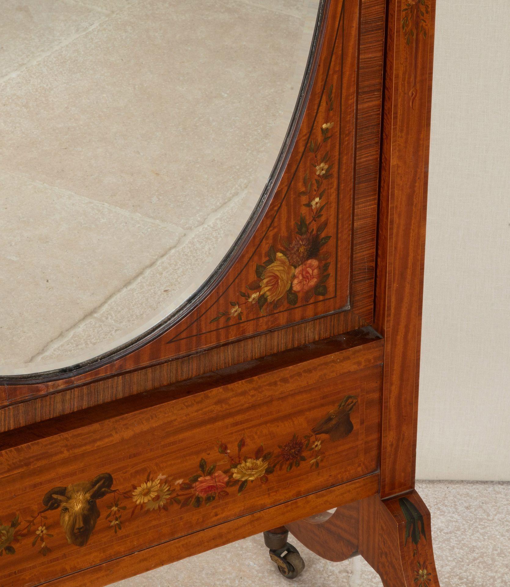 Large Early 20th Century Edwardian Satinwood Cheval Mirror For Sale 3