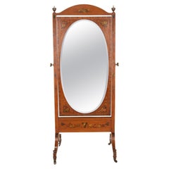 Large Early 20th Century Edwardian Satinwood Cheval Mirror