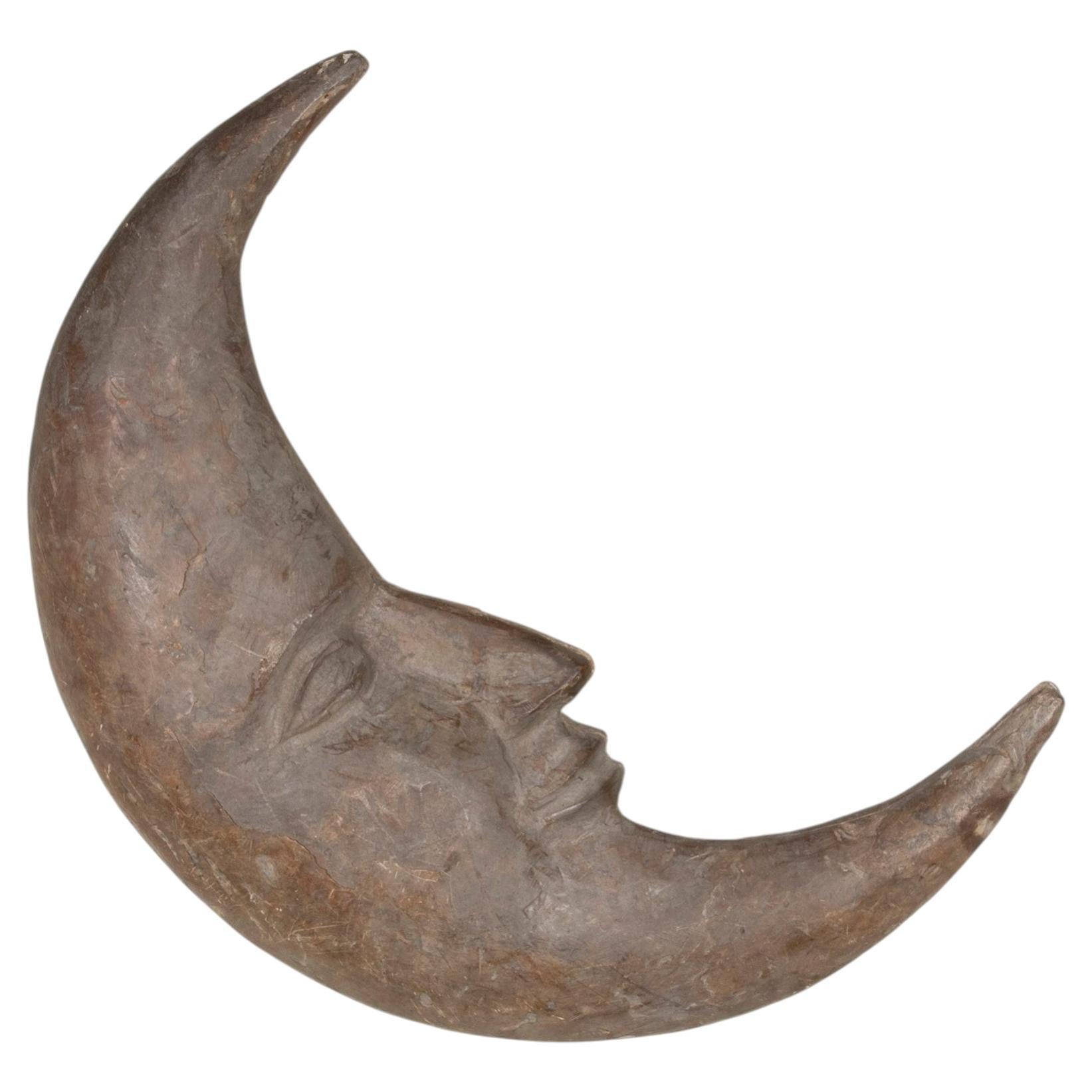 Large Early 20th Century English Carved Wooden Crescent Moon