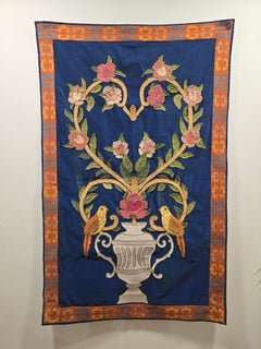 Large Early 20th Century Floral and Bird Tapestry with Classical Urn