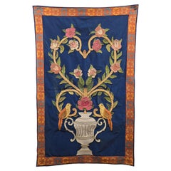 Large Early 20th Century Floral and Bird Tapestry with Classical Urn