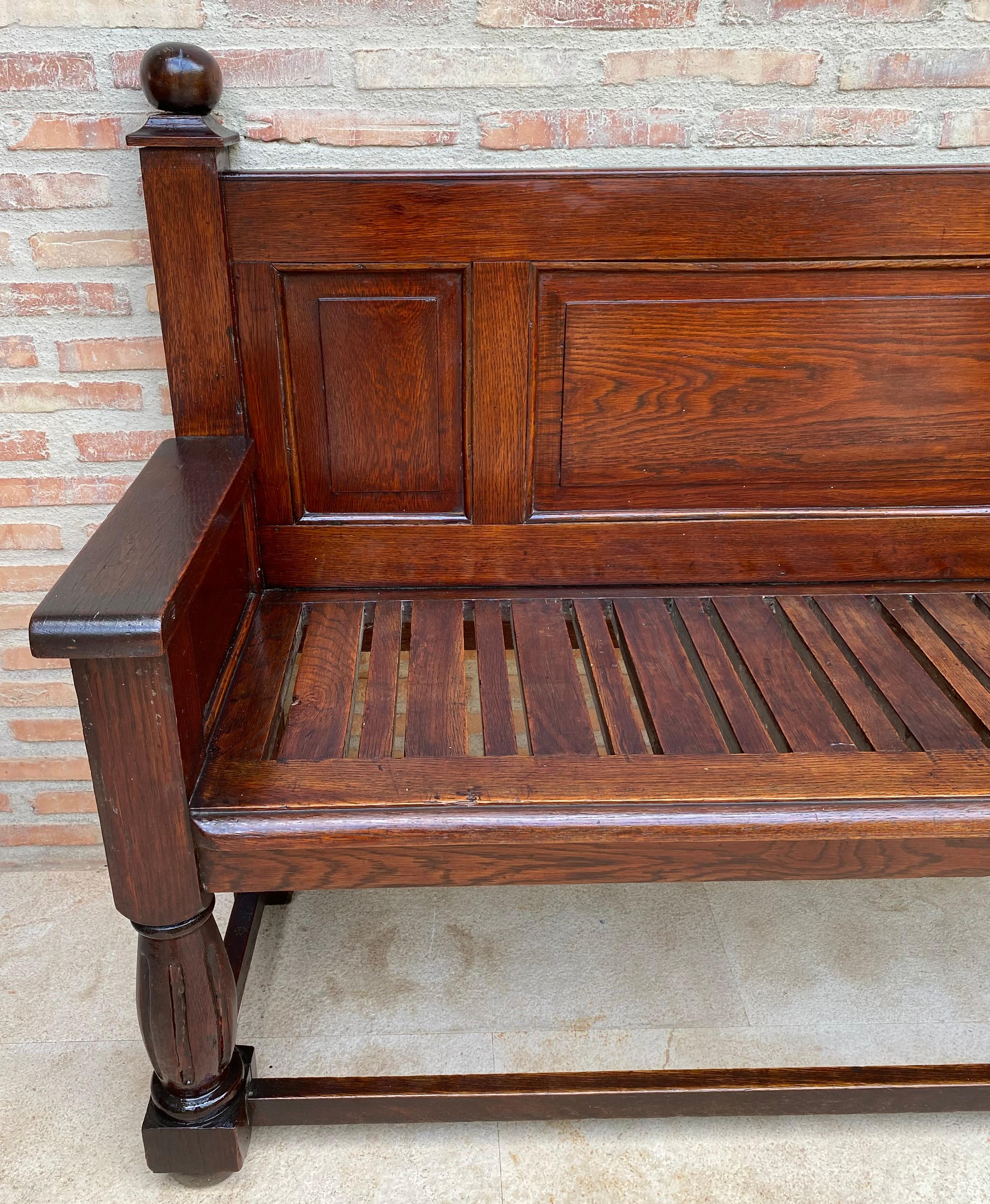 Gran banco francés de principios del siglo XX en roble con asiento largo, años 40 en venta 4