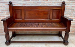Large Early 20th Century French Bench in Oak with Long Seat, 1940s