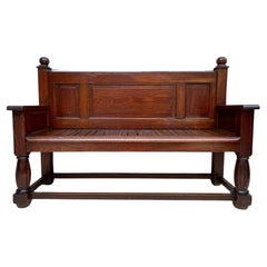Large Early 20th Century French Bench in Oak with Long Seat, 1940s