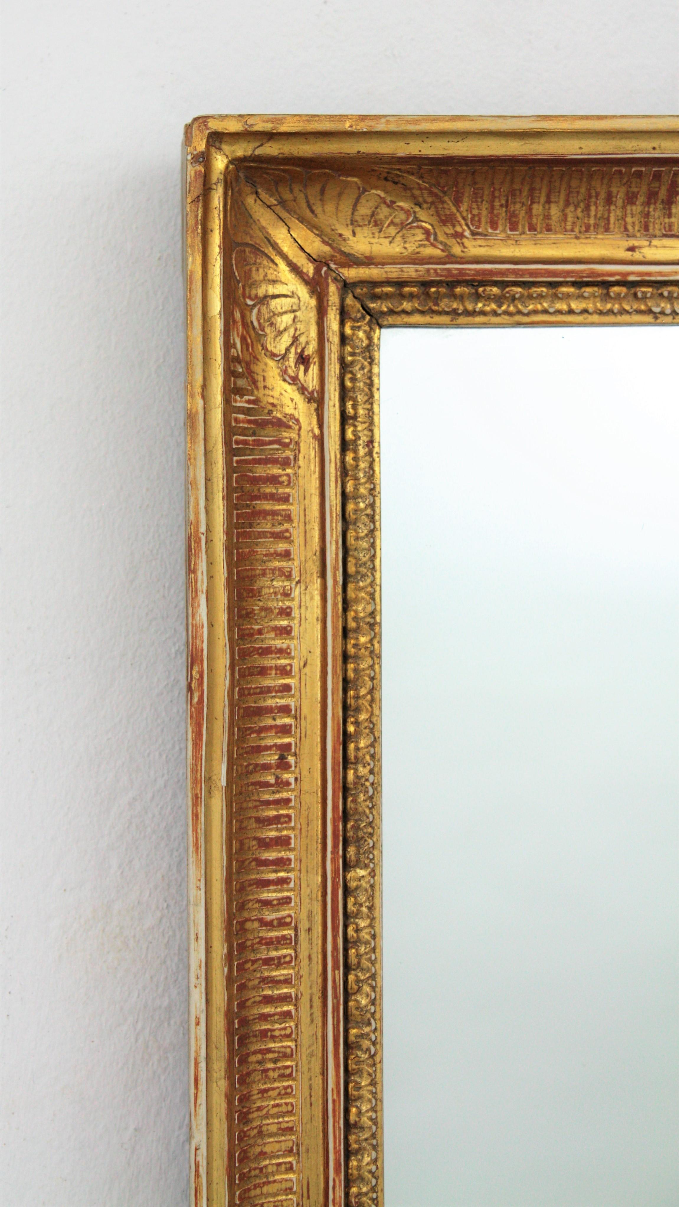 Large Early 20th Century French Empire Style Stripped Giltwood Mirror In Good Condition In Barcelona, ES