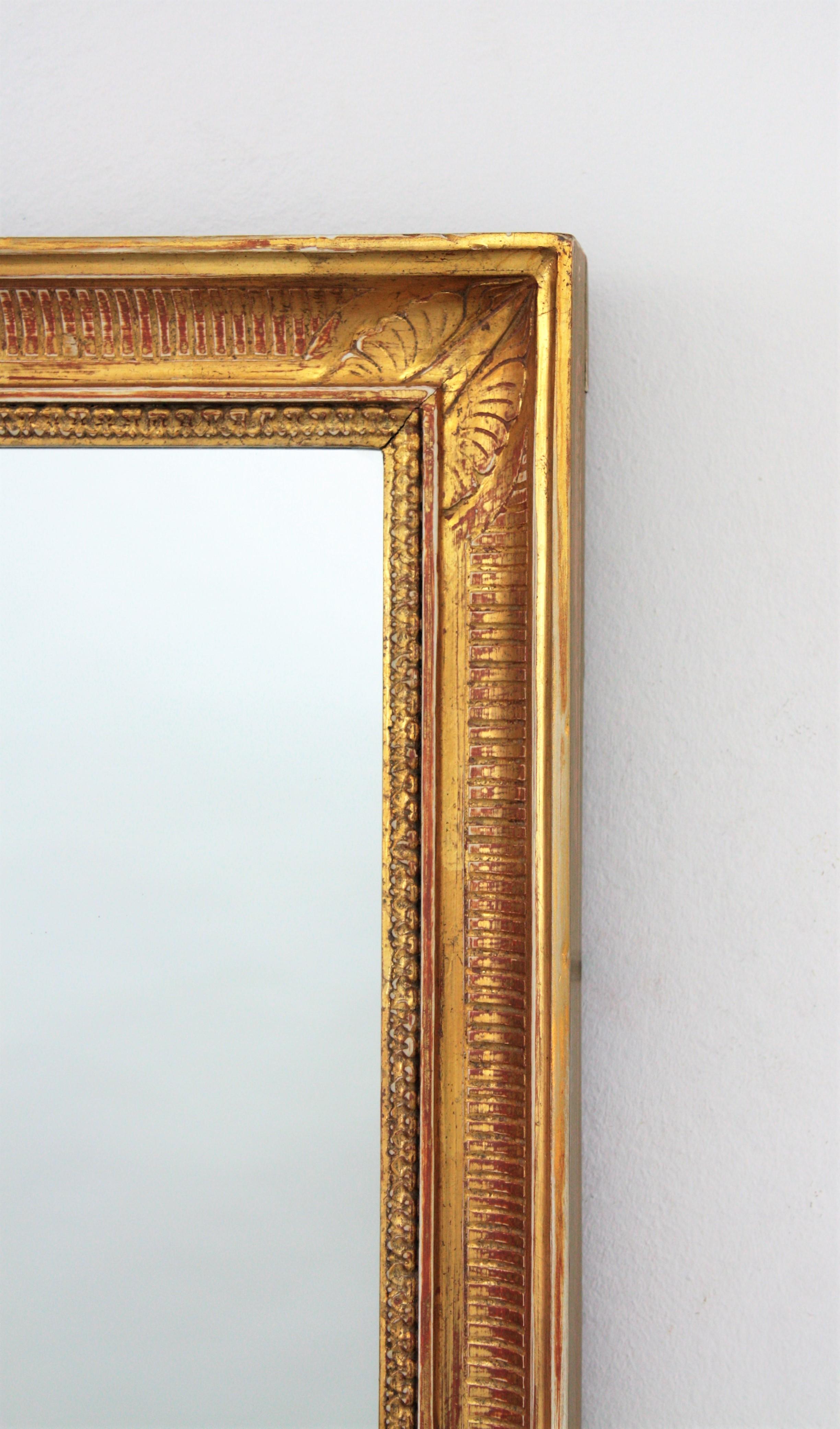 Large Early 20th Century French Empire Style Stripped Giltwood Mirror 1