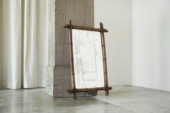 Large Early 20th Century French Faux Bamboo Mirror in Wood and Weathered Mirror