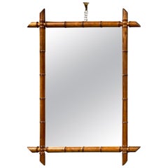 Large Early 20th Century French Faux Bamboo Mirror with Original Glass