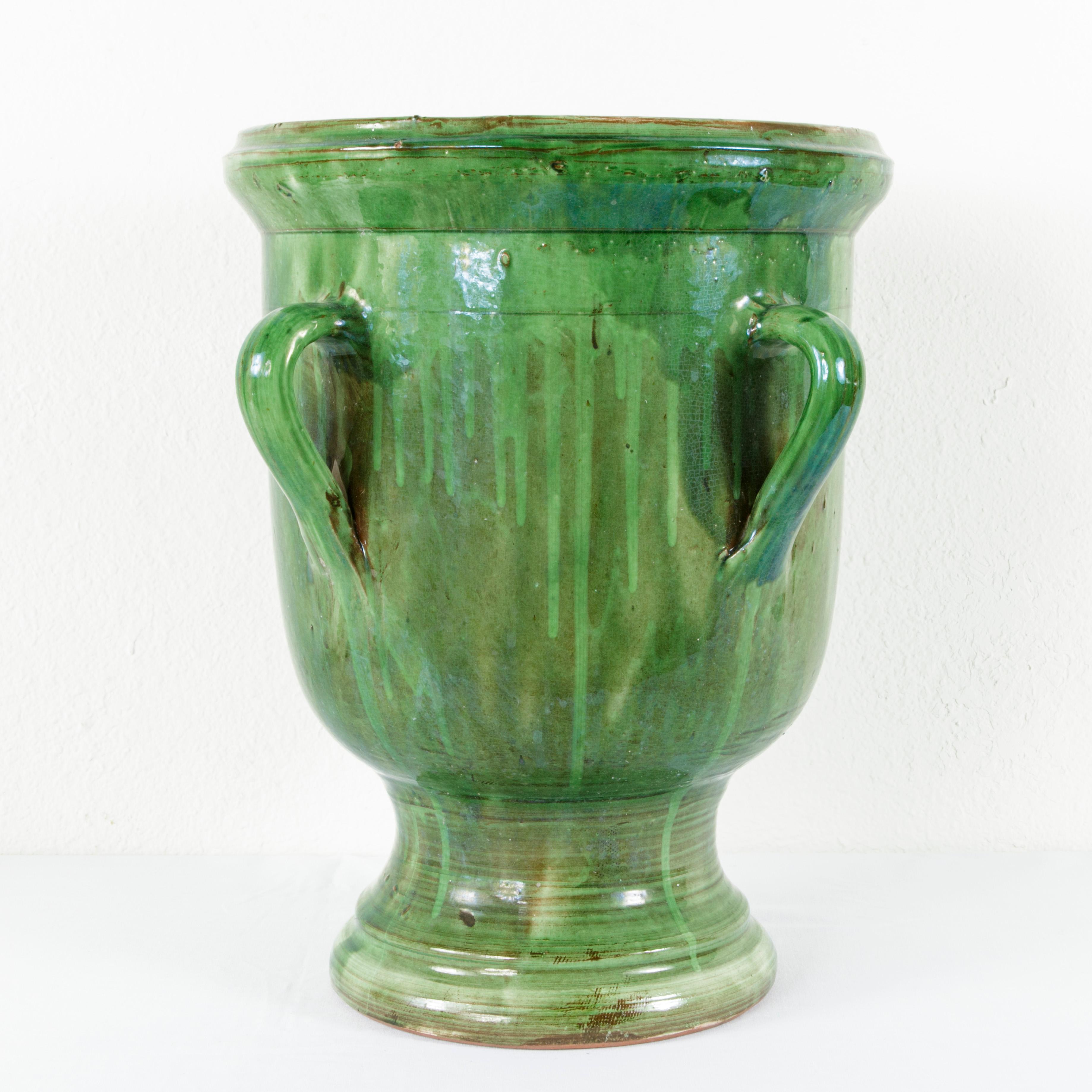 Large Early 20th Century French Green Faience Urn with Handles from Provence 1